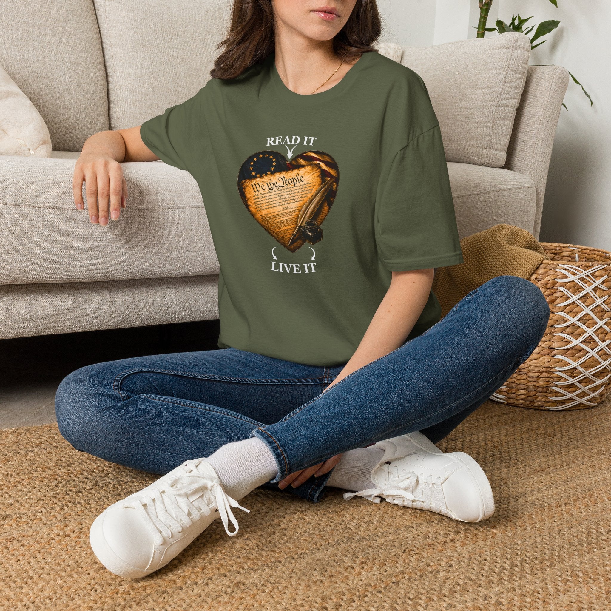 T-Shirt — "Read It, Live It" Constitution Heart Tee