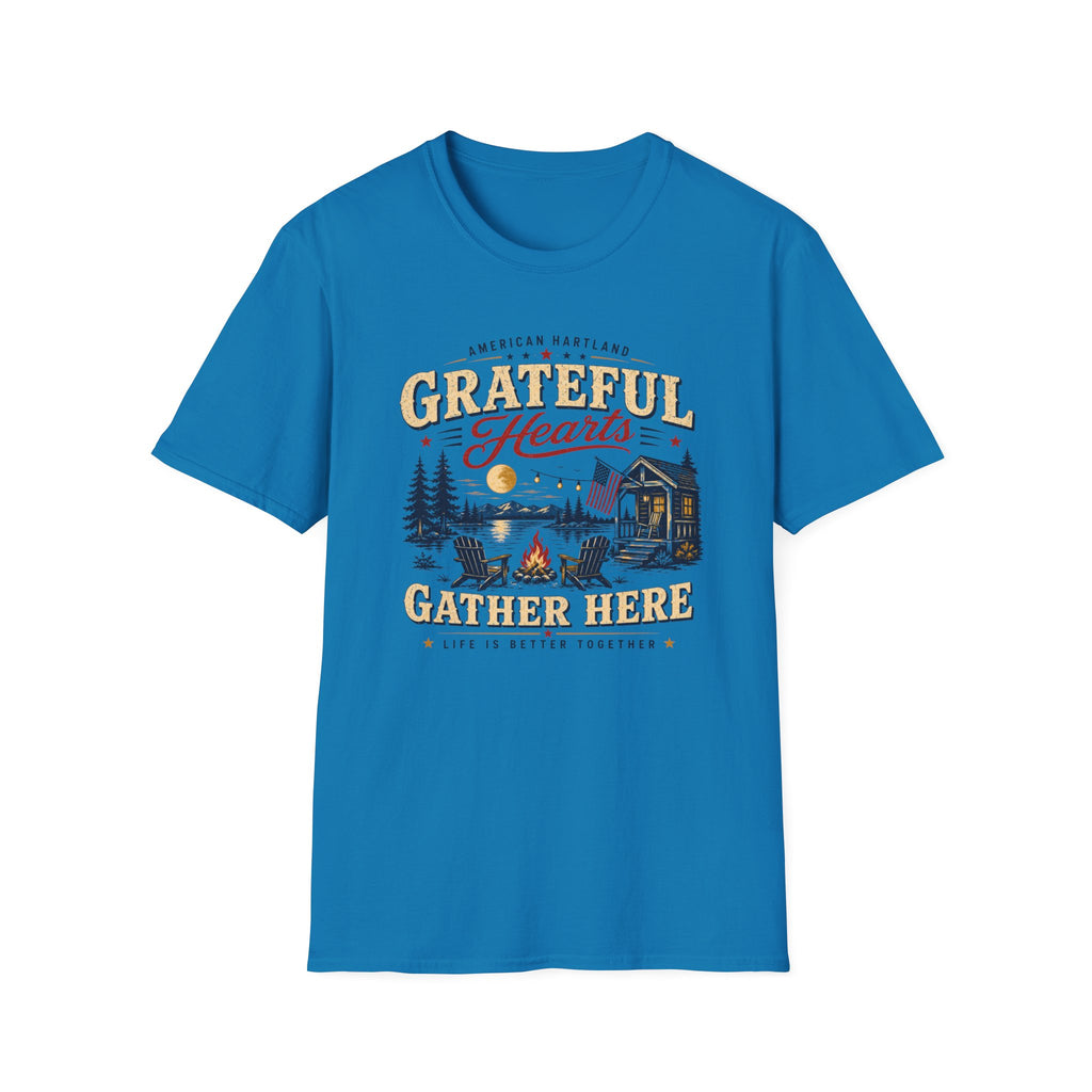 Grateful Hearts T-Shirt — American Heartland Cabin & Campfire Graphic