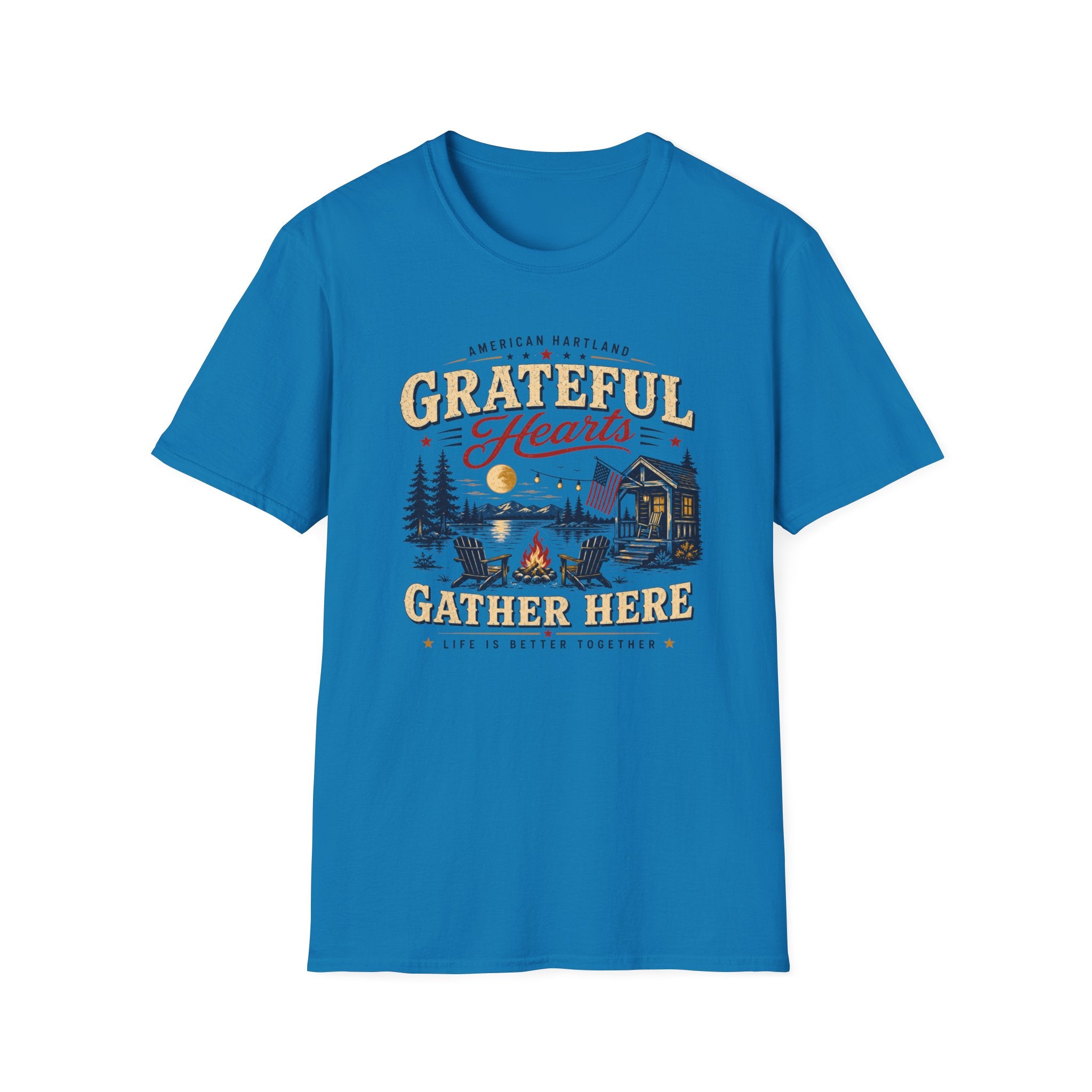 Grateful Hearts T-Shirt — American Heartland Cabin & Campfire Graphic