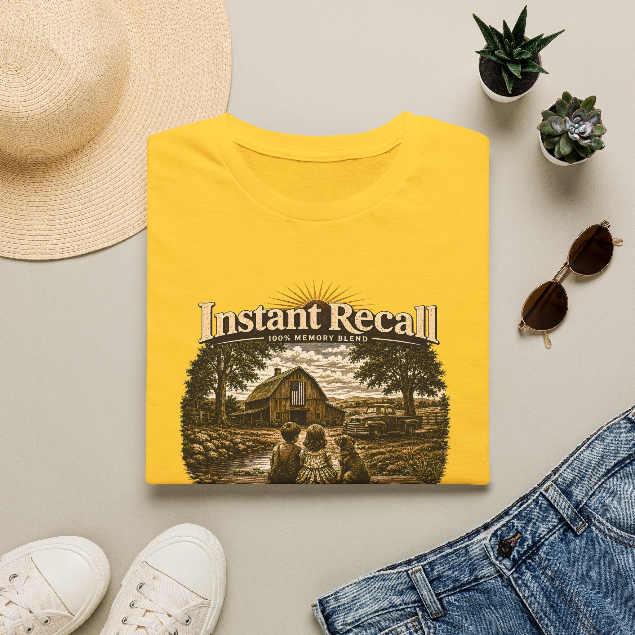 Instant Recall Vintage Barn T-Shirt — 'Just Add Heart' Nostalgic Farm Tee