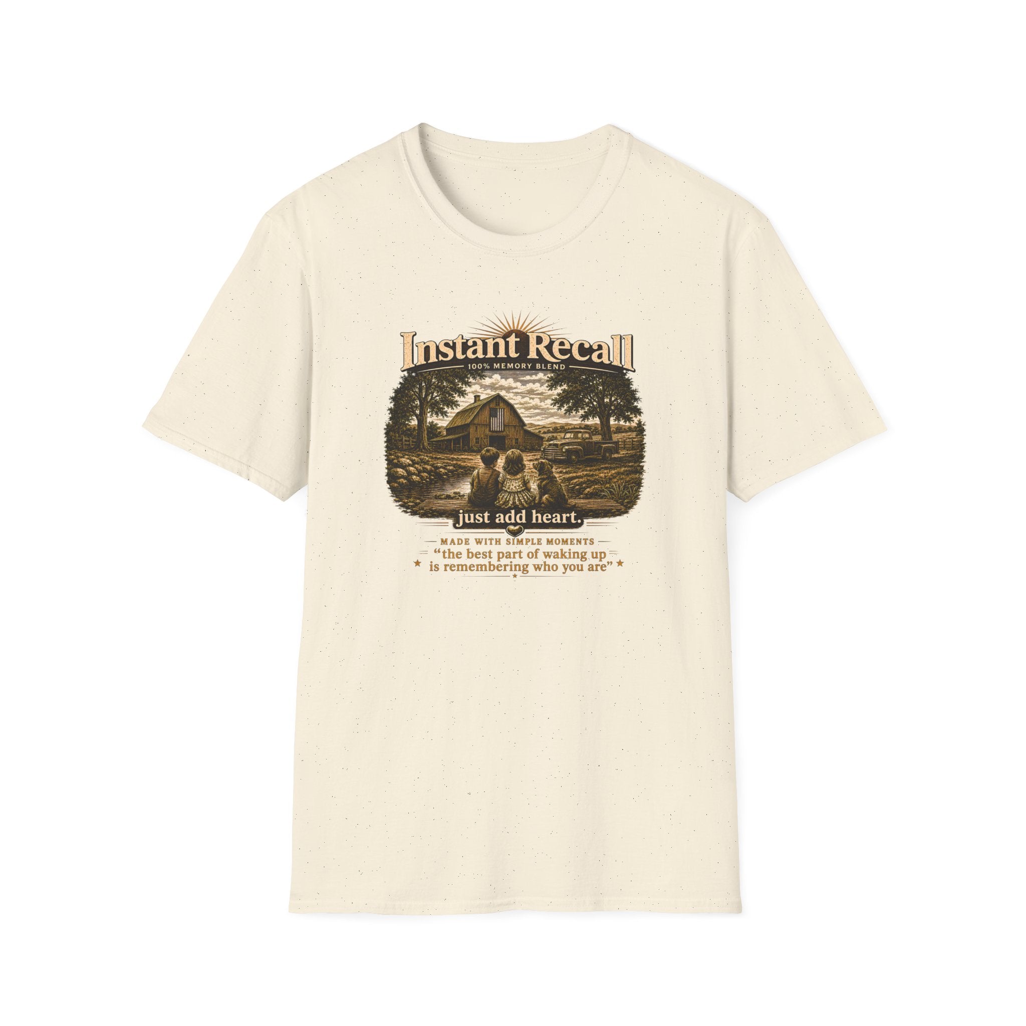 Instant Recall Vintage Barn T-Shirt — 'Just Add Heart' Nostalgic Farm Tee