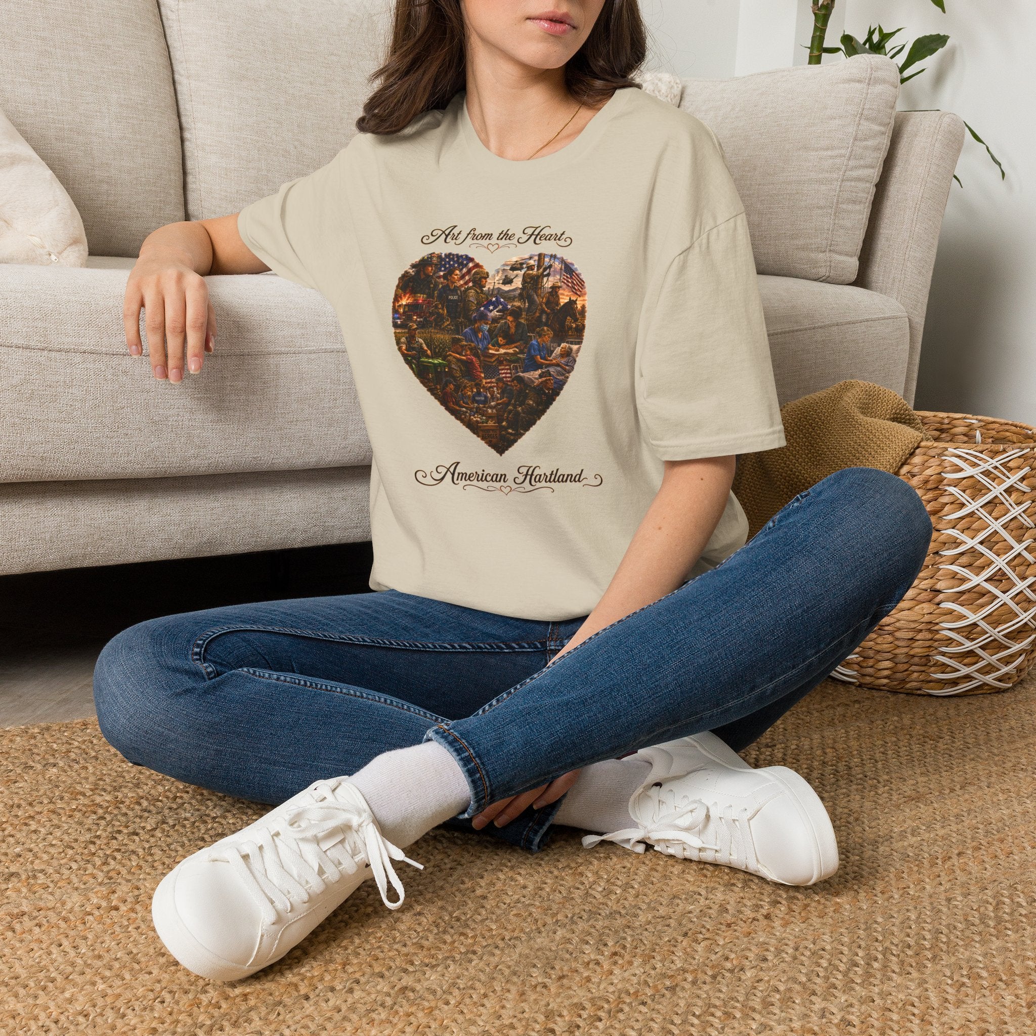 Heart-Shaped Americana Art T-Shirt — "Art from the Heart" Graphic Tee