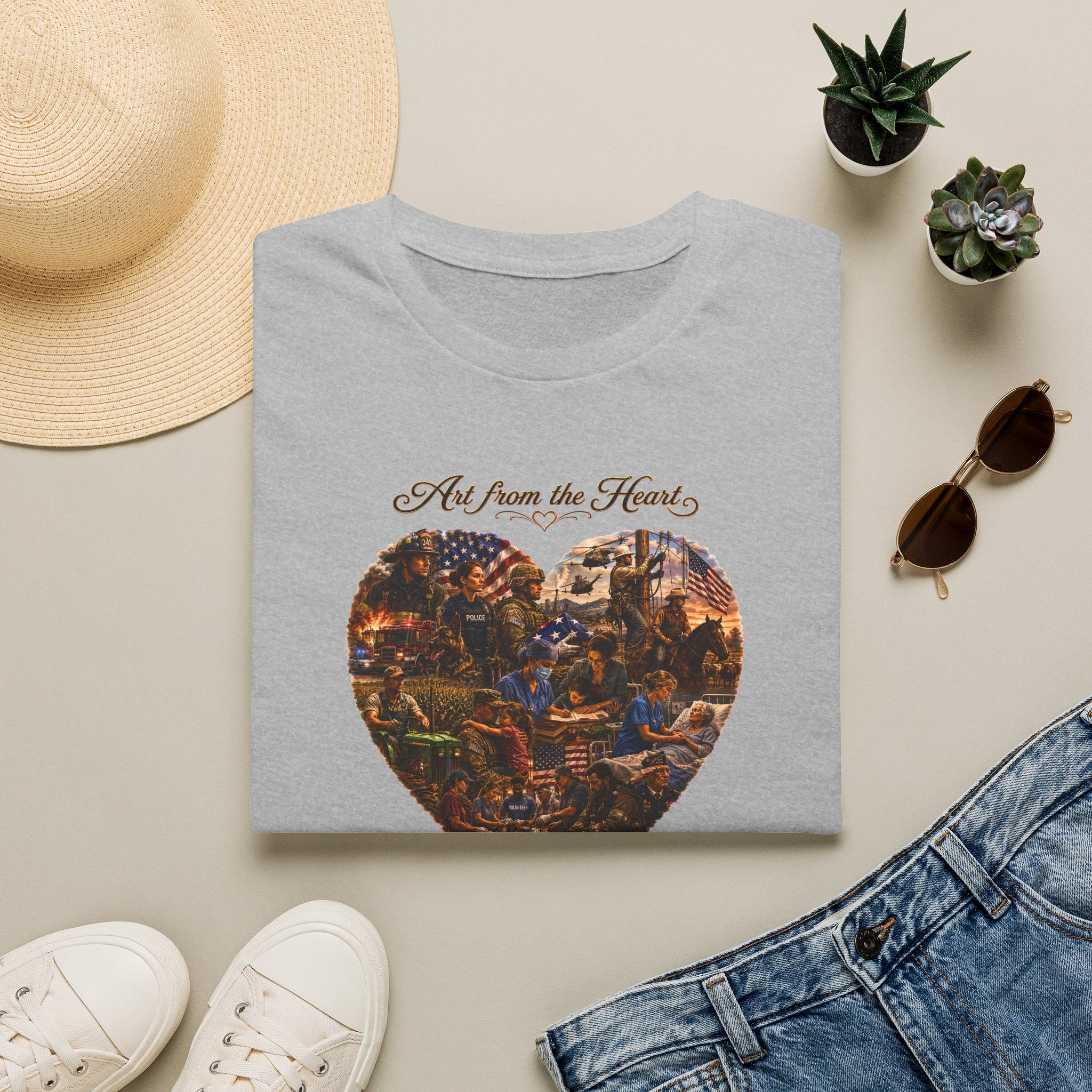 Heart-Shaped Americana Art T-Shirt — "Art from the Heart" Graphic Tee