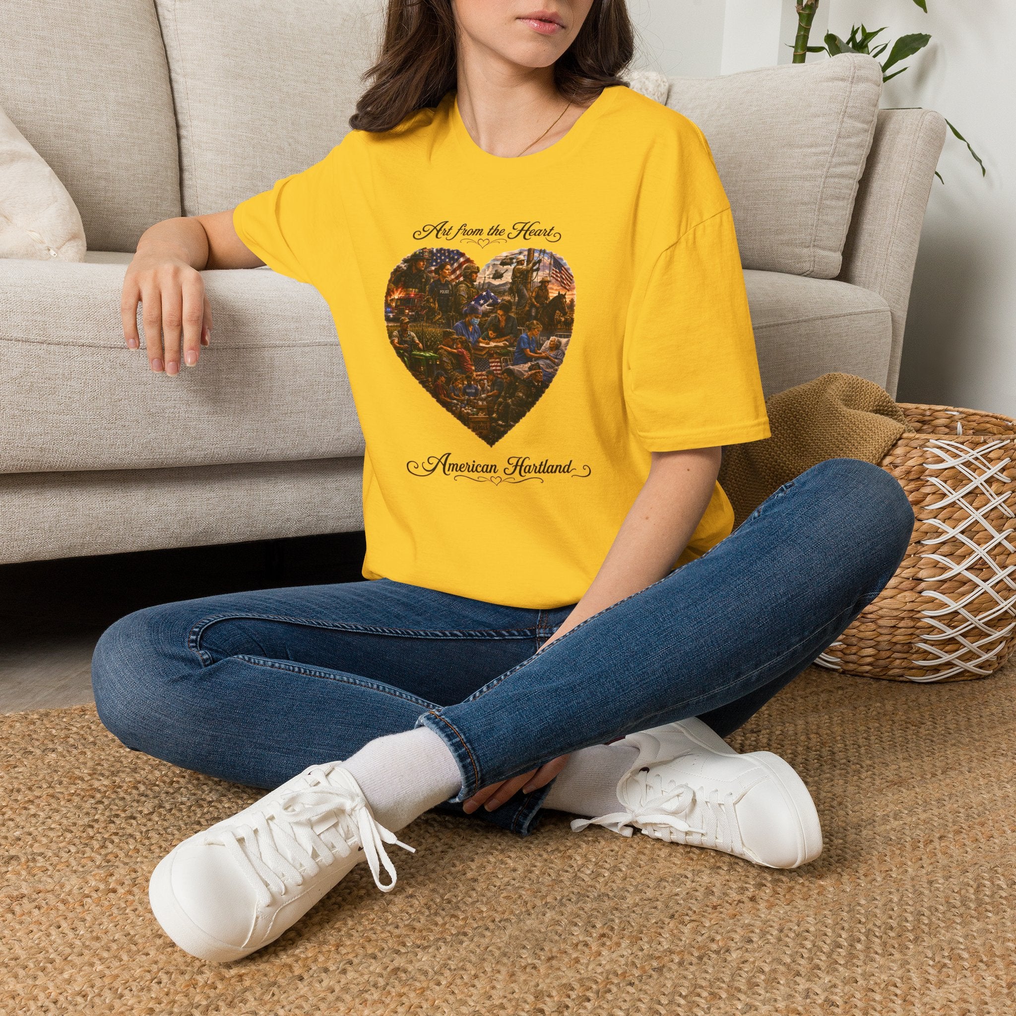 Heart-Shaped Americana Art T-Shirt — "Art from the Heart" Graphic Tee