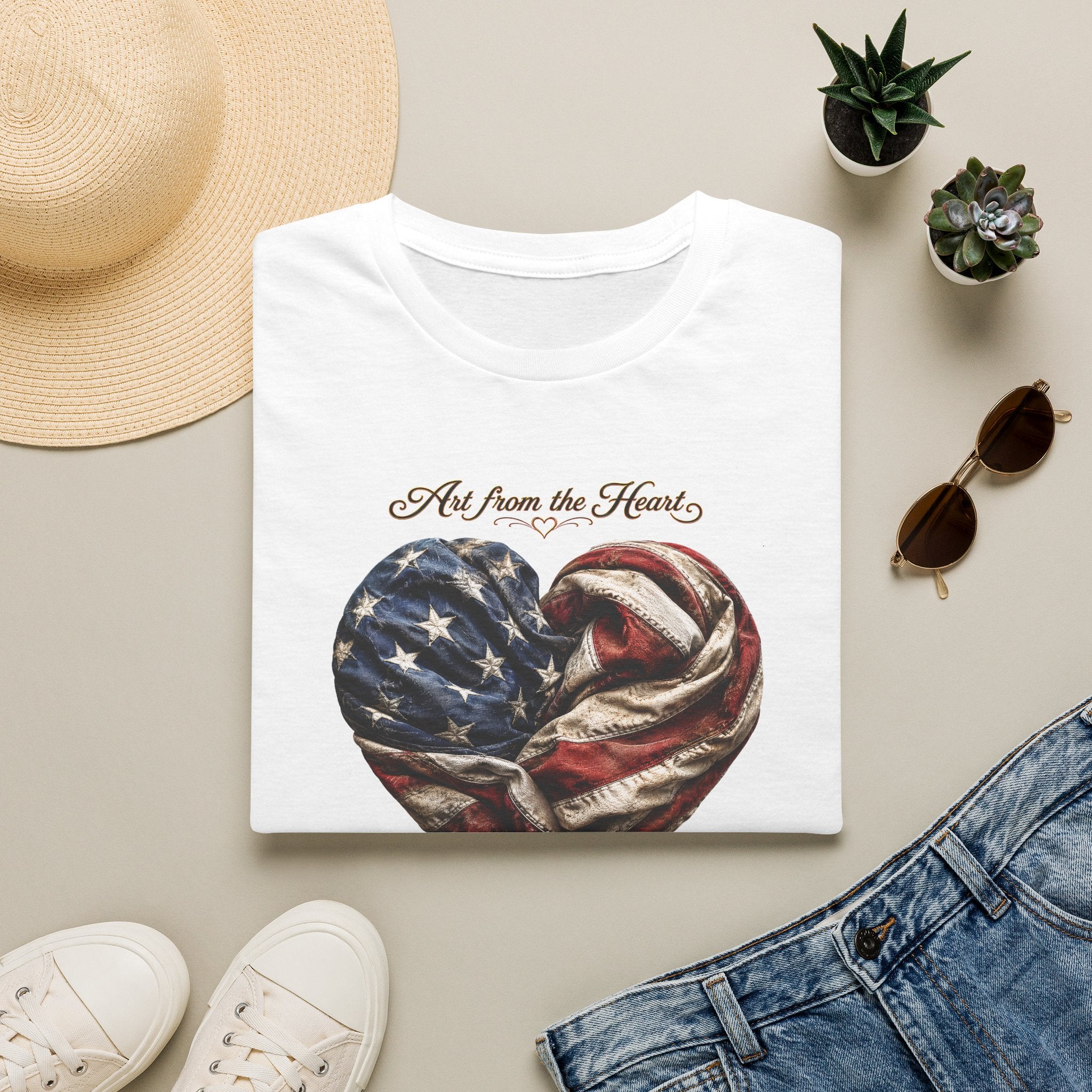 Patriotic Heart T-Shirt — “Art From the Heart” American Flag Tee