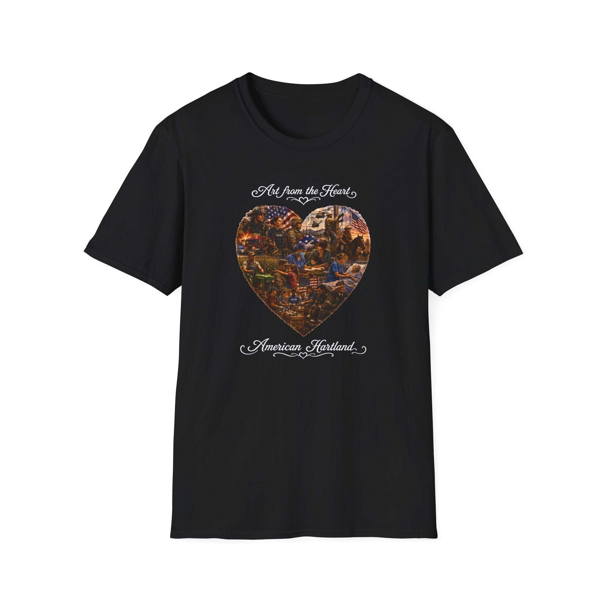 Heart-Shaped Americana Art T-Shirt — "Art from the Heart" Graphic Tee