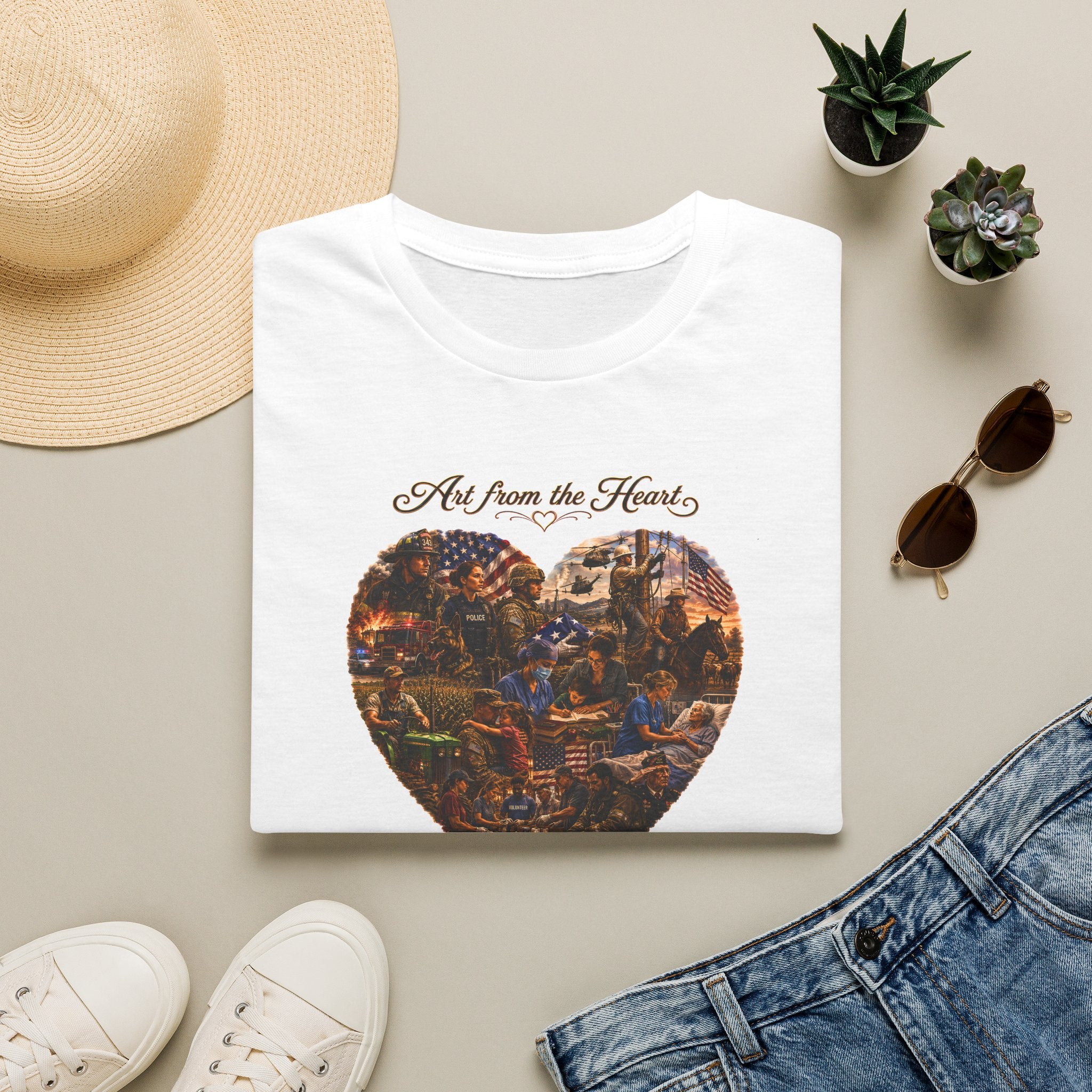 Heart-Shaped Americana Art T-Shirt — "Art from the Heart" Graphic Tee