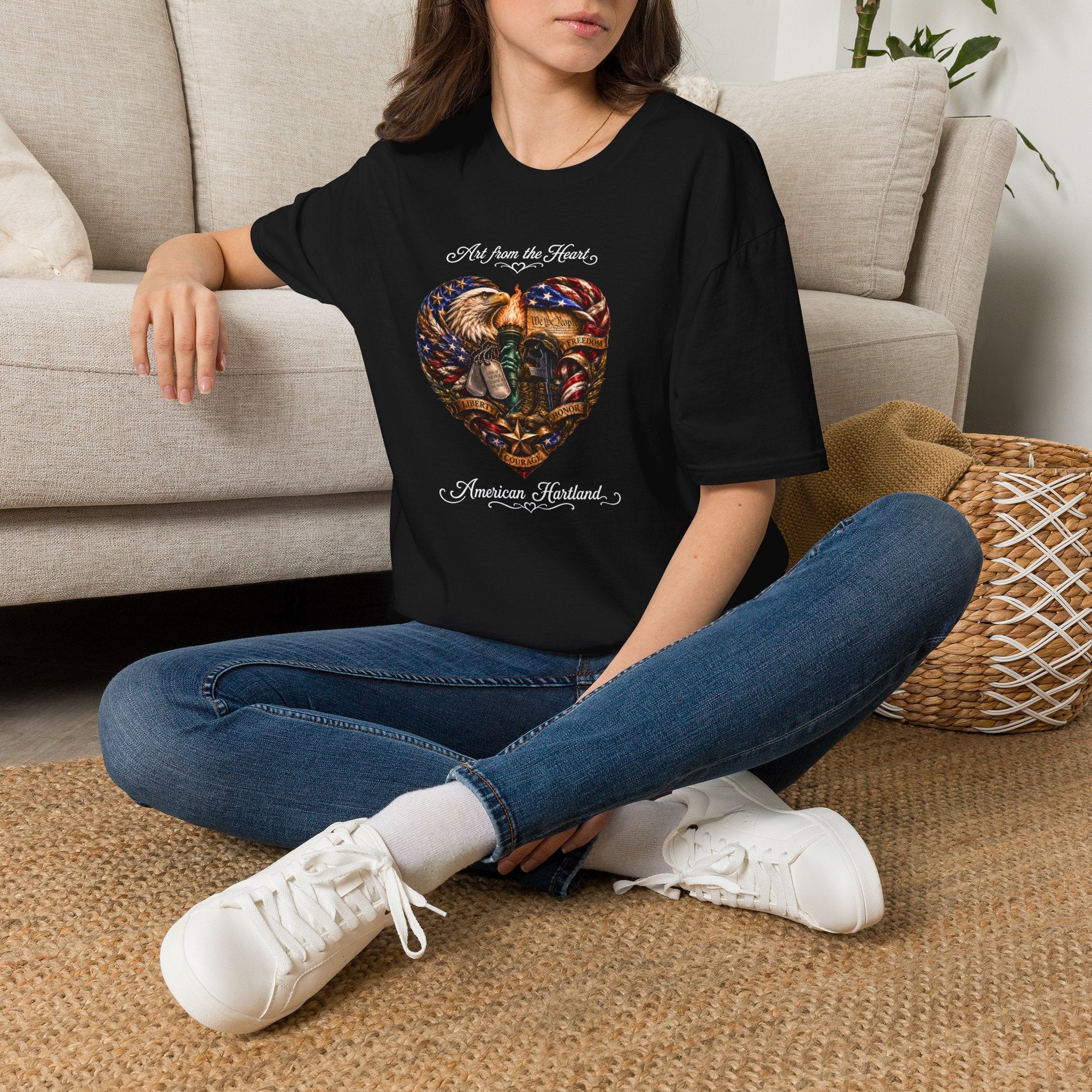 T-Shirt — "Art From the Heart" American Veterans Patriotic Eagle Heart Design