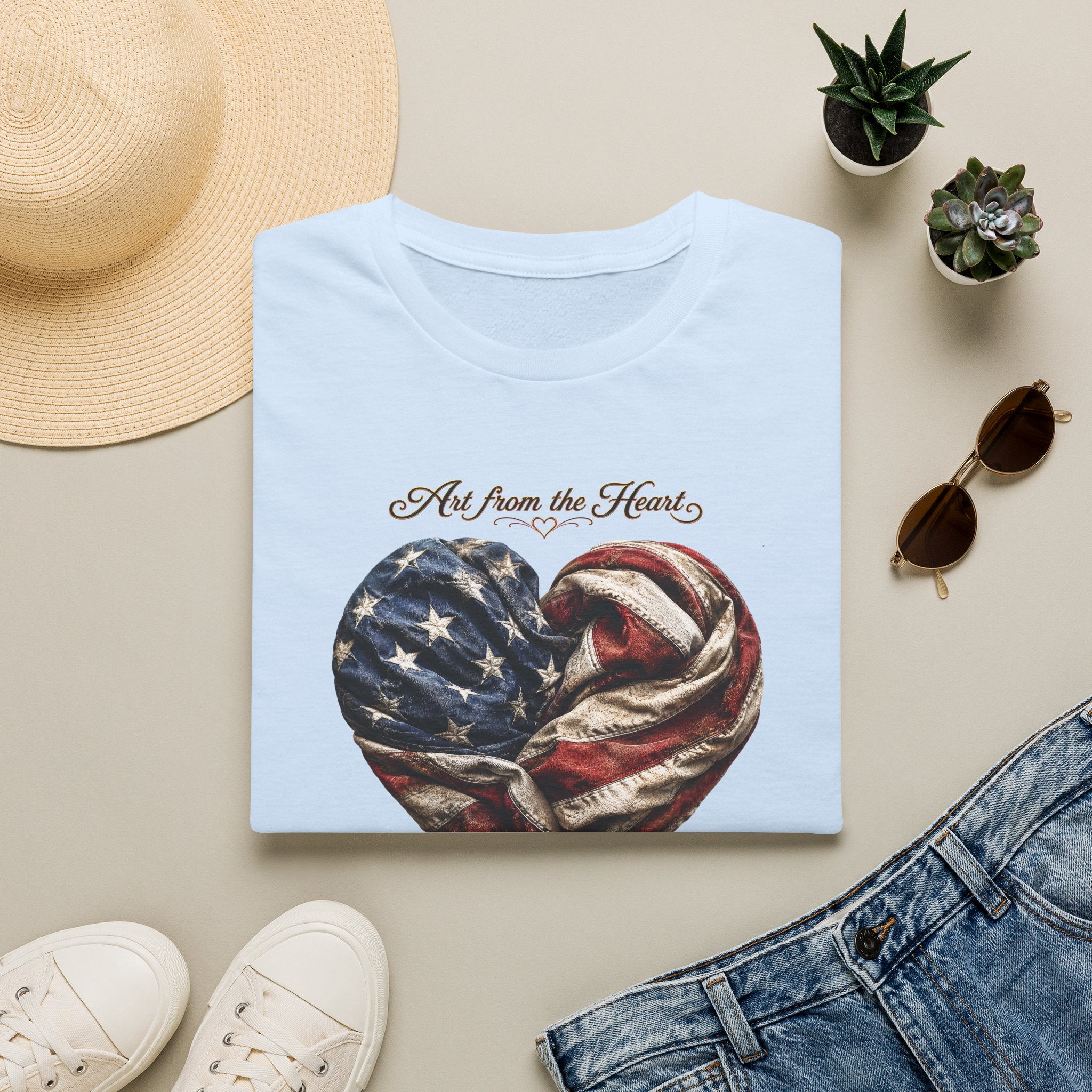 Patriotic Heart T-Shirt — “Art From the Heart” American Flag Tee