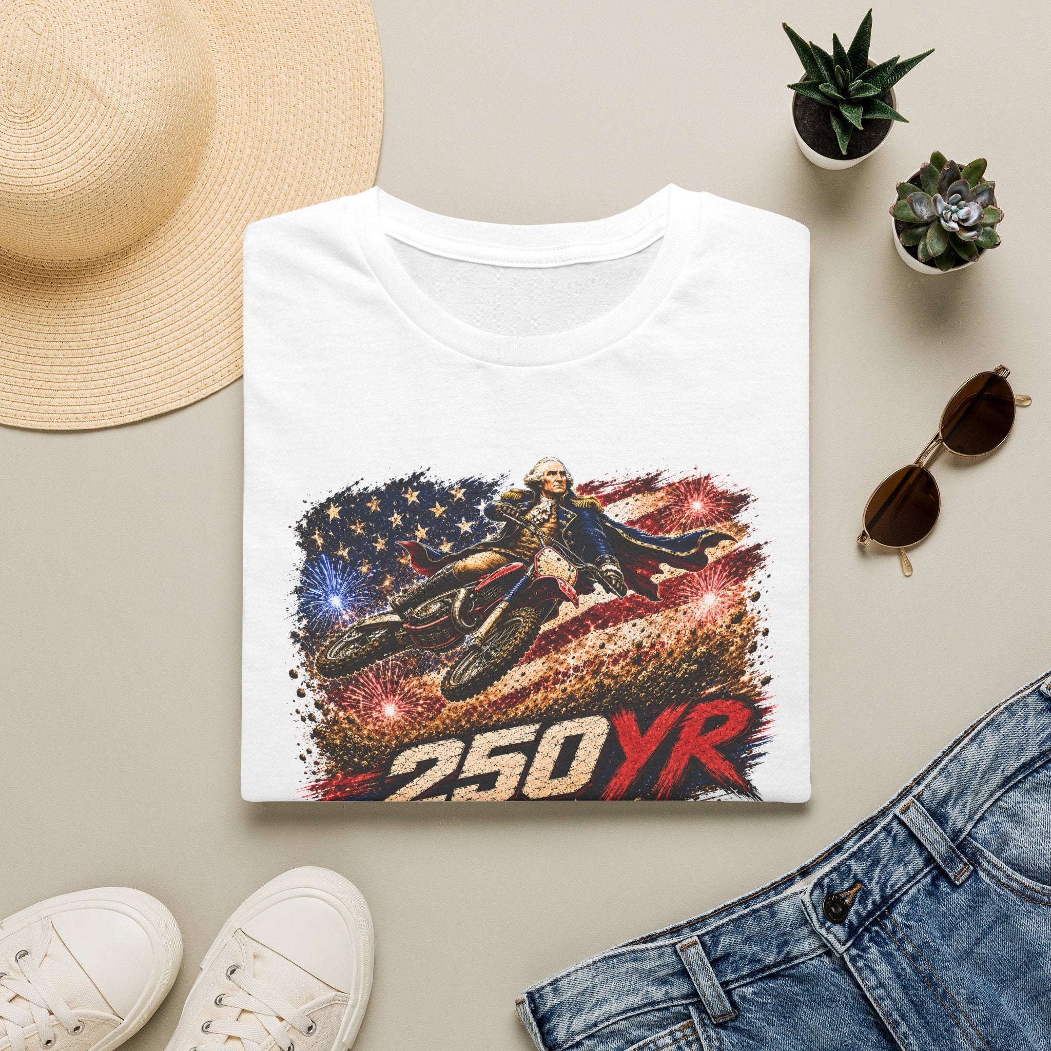 250YR American Flag Motorcycle T‑Shirt — Patriotic Biker Tee