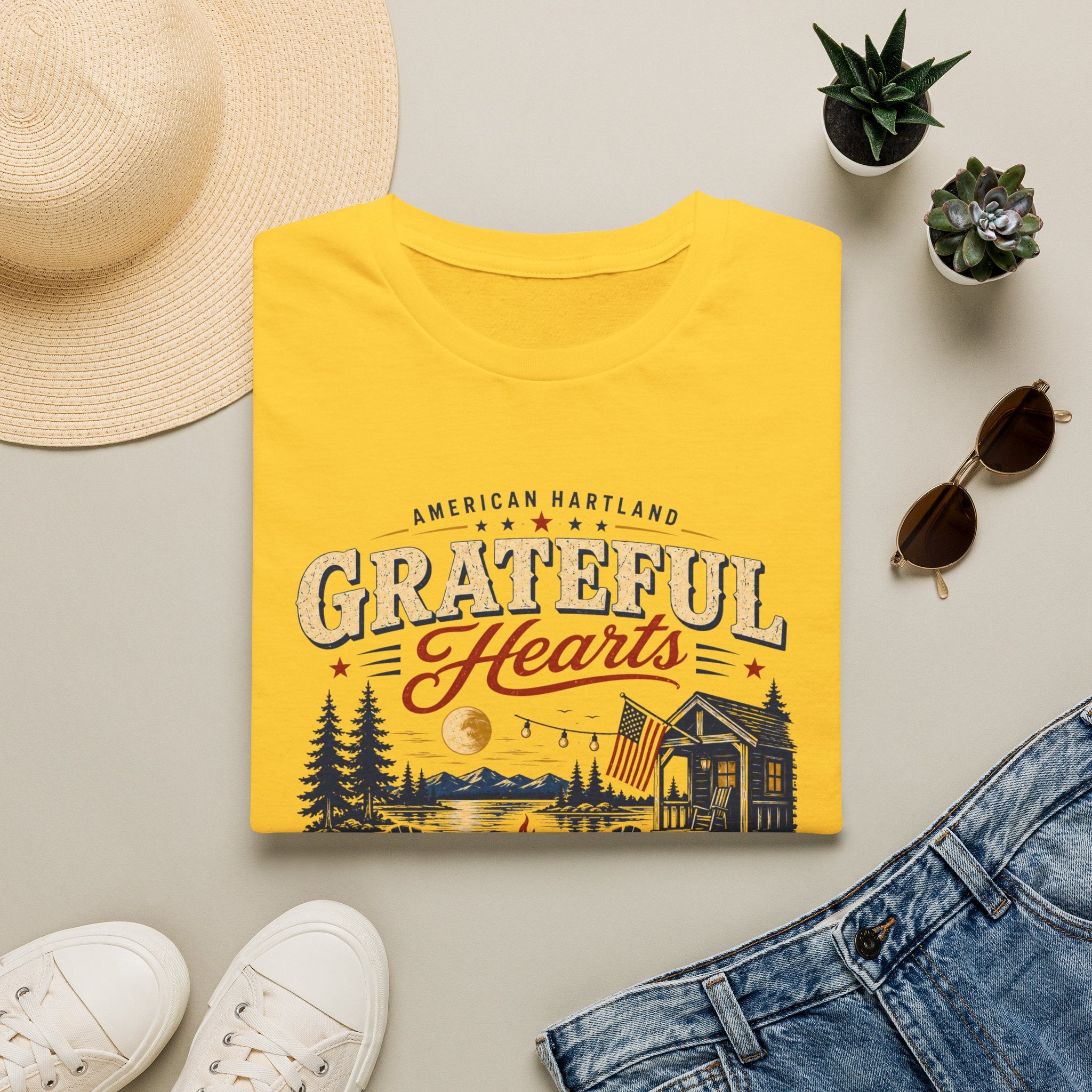 Grateful Hearts T-Shirt — American Heartland Cabin & Campfire Graphic