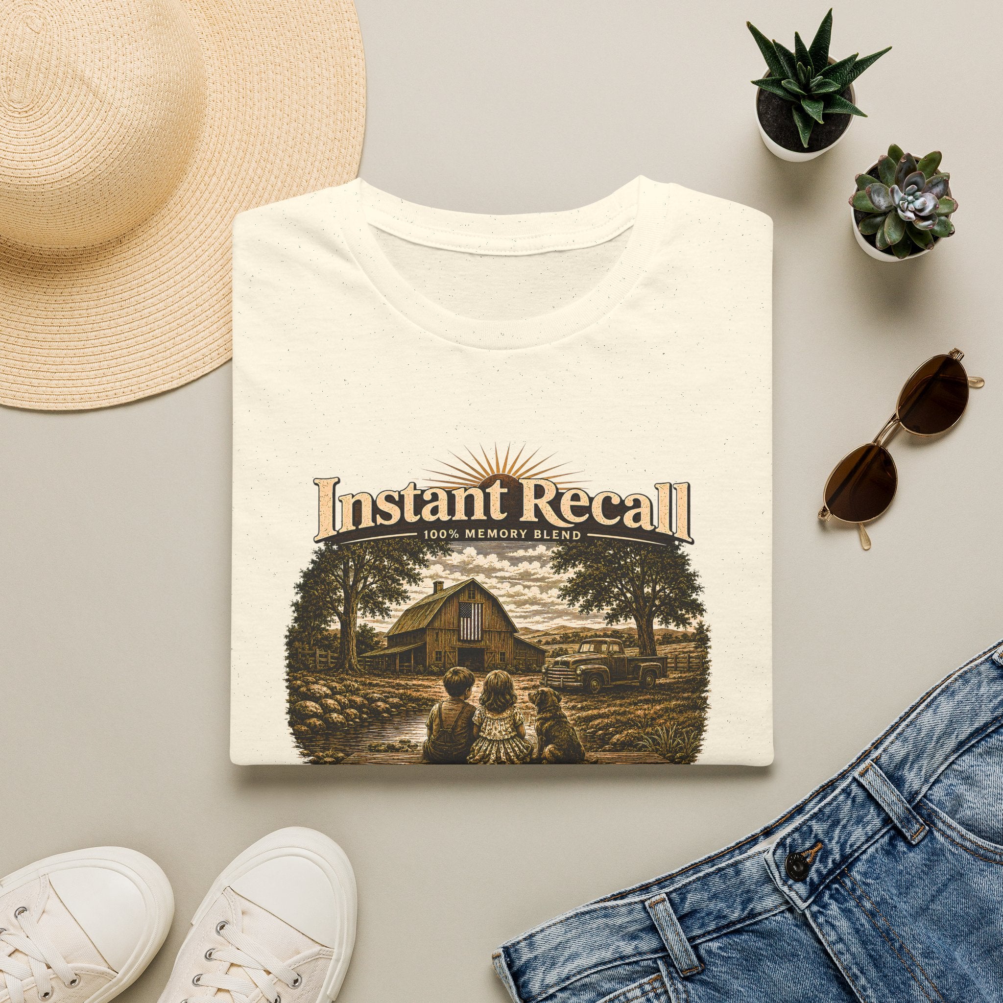Instant Recall Vintage Barn T-Shirt — 'Just Add Heart' Nostalgic Farm Tee