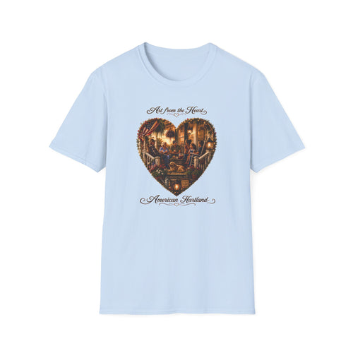 Art from the Heart Heart-Shaped Vintage Family Scene T-Shirt