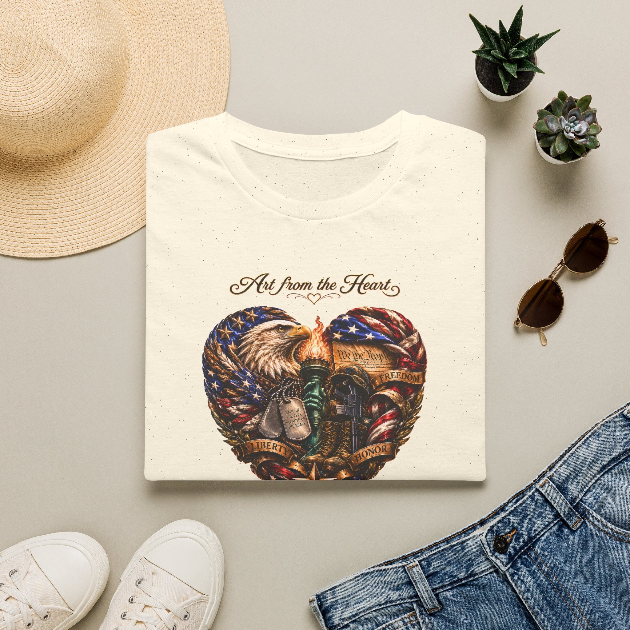 T-Shirt — "Art From the Heart" American Veterans Patriotic Eagle Heart Design