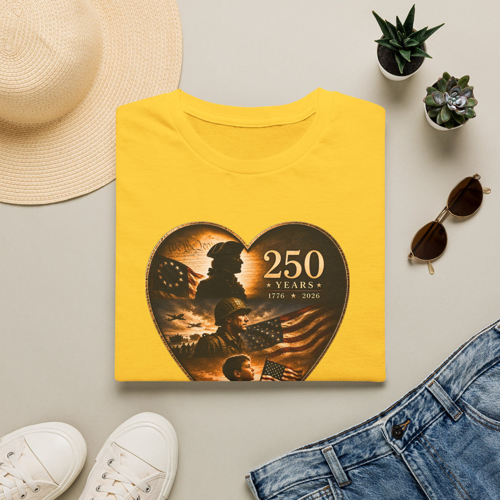 250 Years Heart American Flag T-Shirt — Patriotic 1776–2026 Commemorative Tee