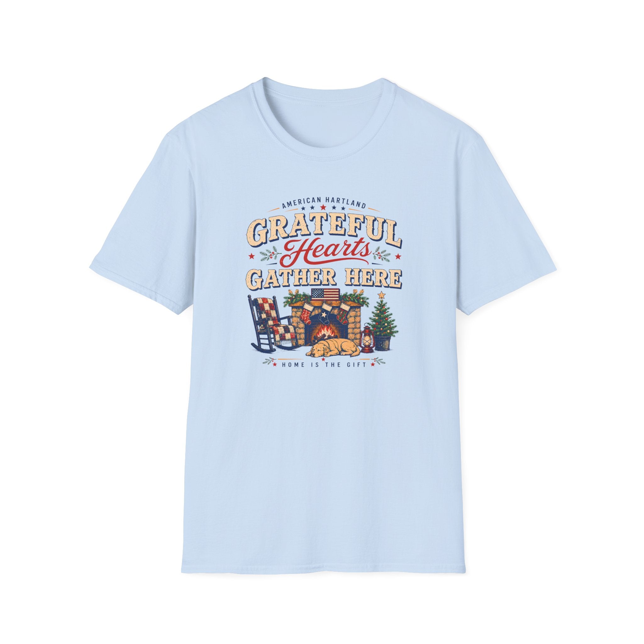 Grateful Hearts Gather Here T-Shirt — Cozy Americana Tee