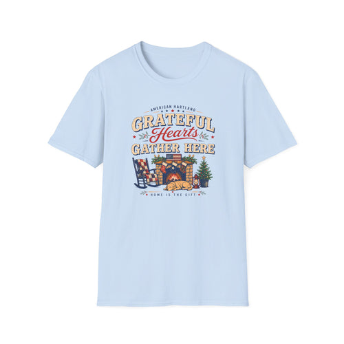 Grateful Hearts Gather Here T-Shirt — Cozy Americana Tee