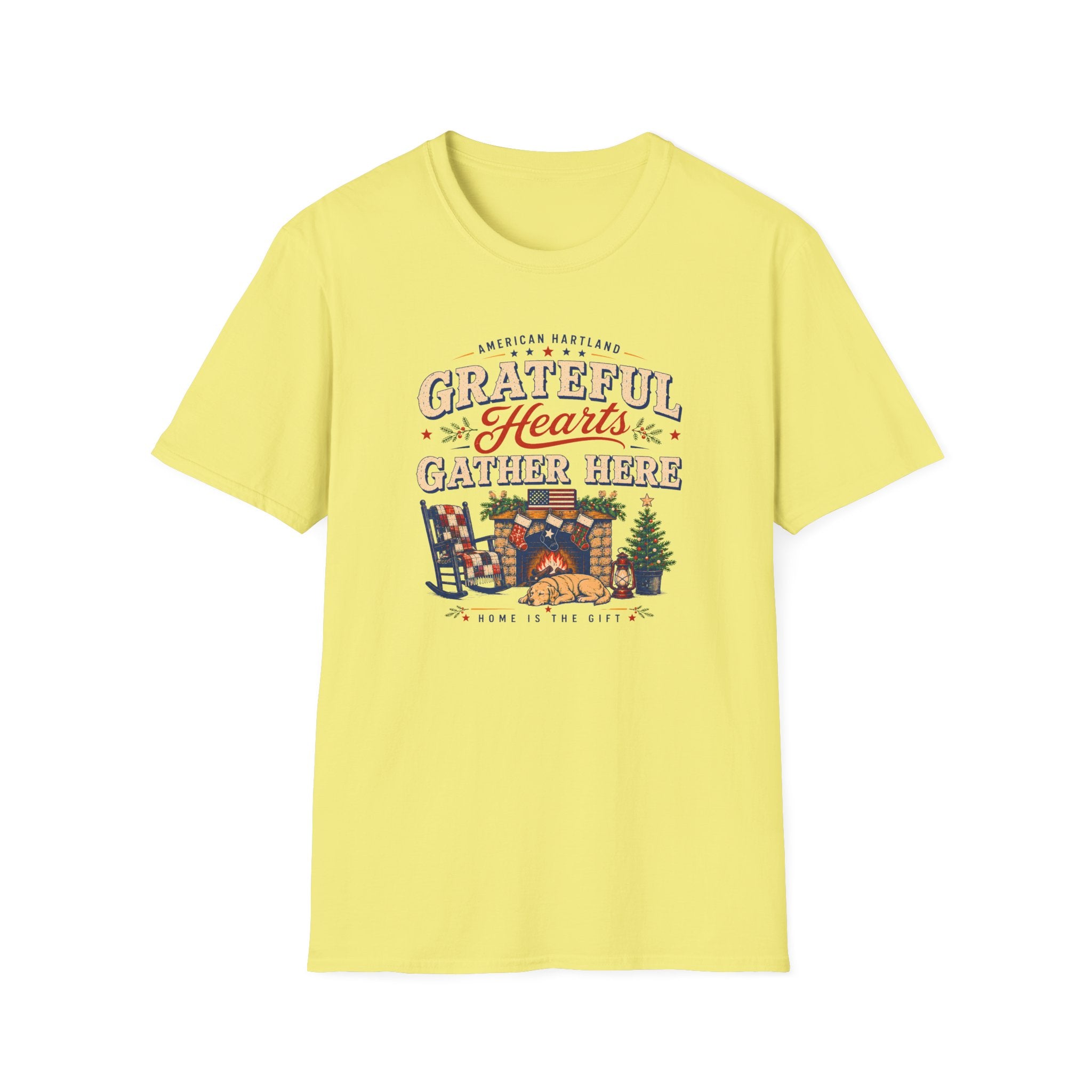 Grateful Hearts Gather Here T-Shirt — Cozy Americana Tee