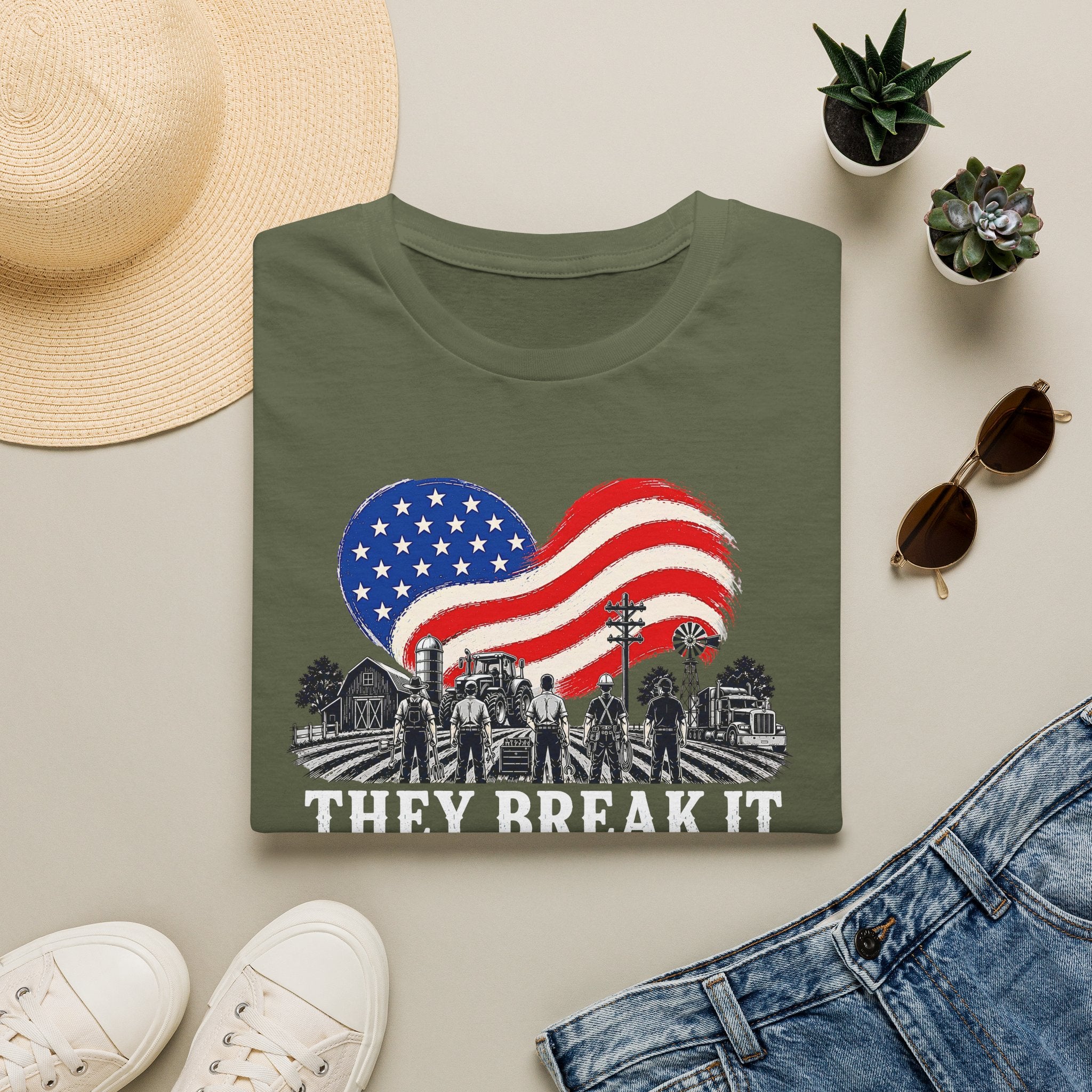 They Break It We Fix It T-Shirt — Patriotic USA Flag Tee