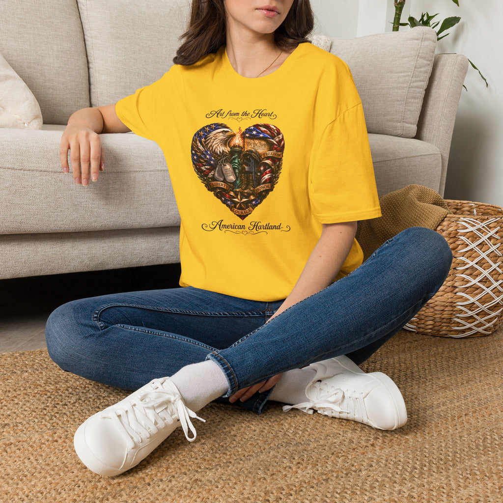 T-Shirt — "Art From the Heart" American Veterans Patriotic Eagle Heart Design