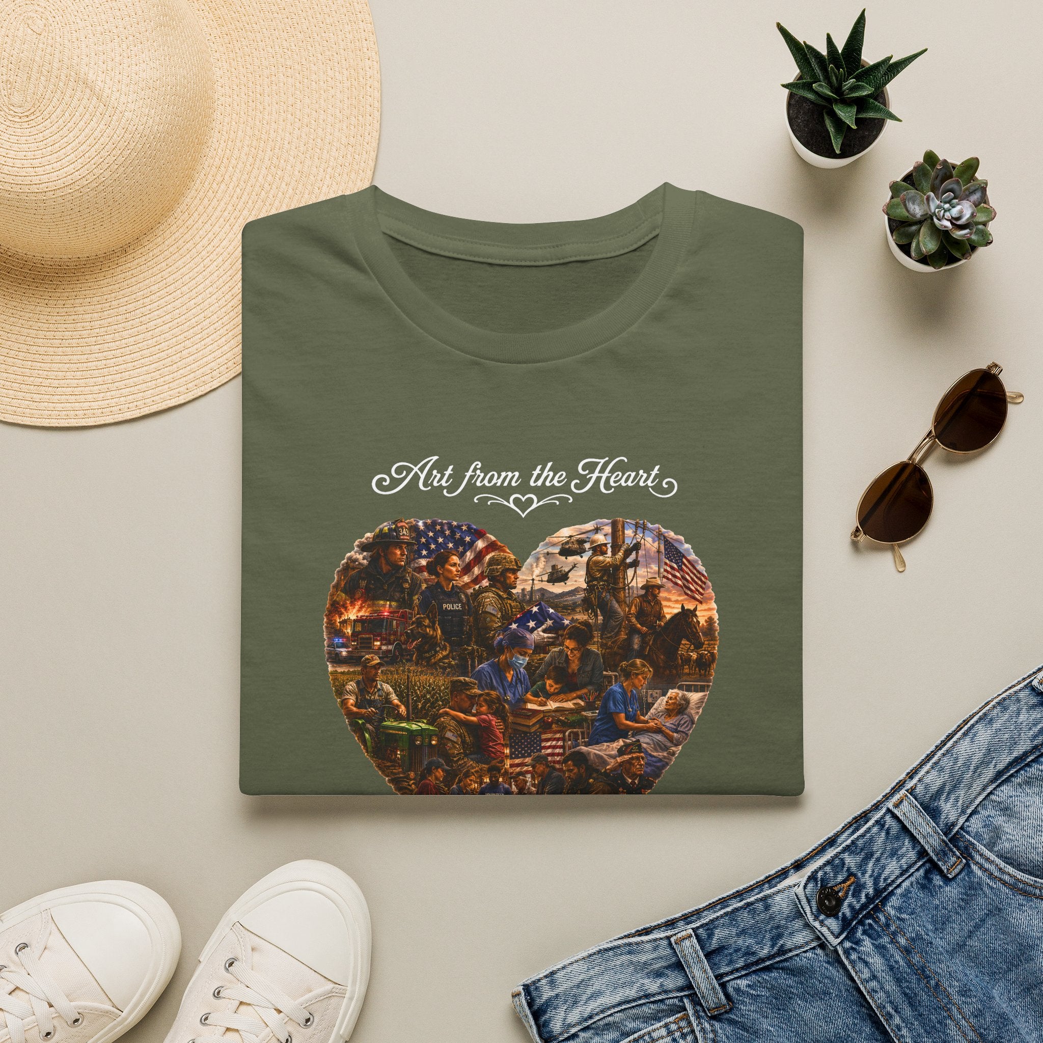 Heart-Shaped Americana Art T-Shirt — "Art from the Heart" Graphic Tee