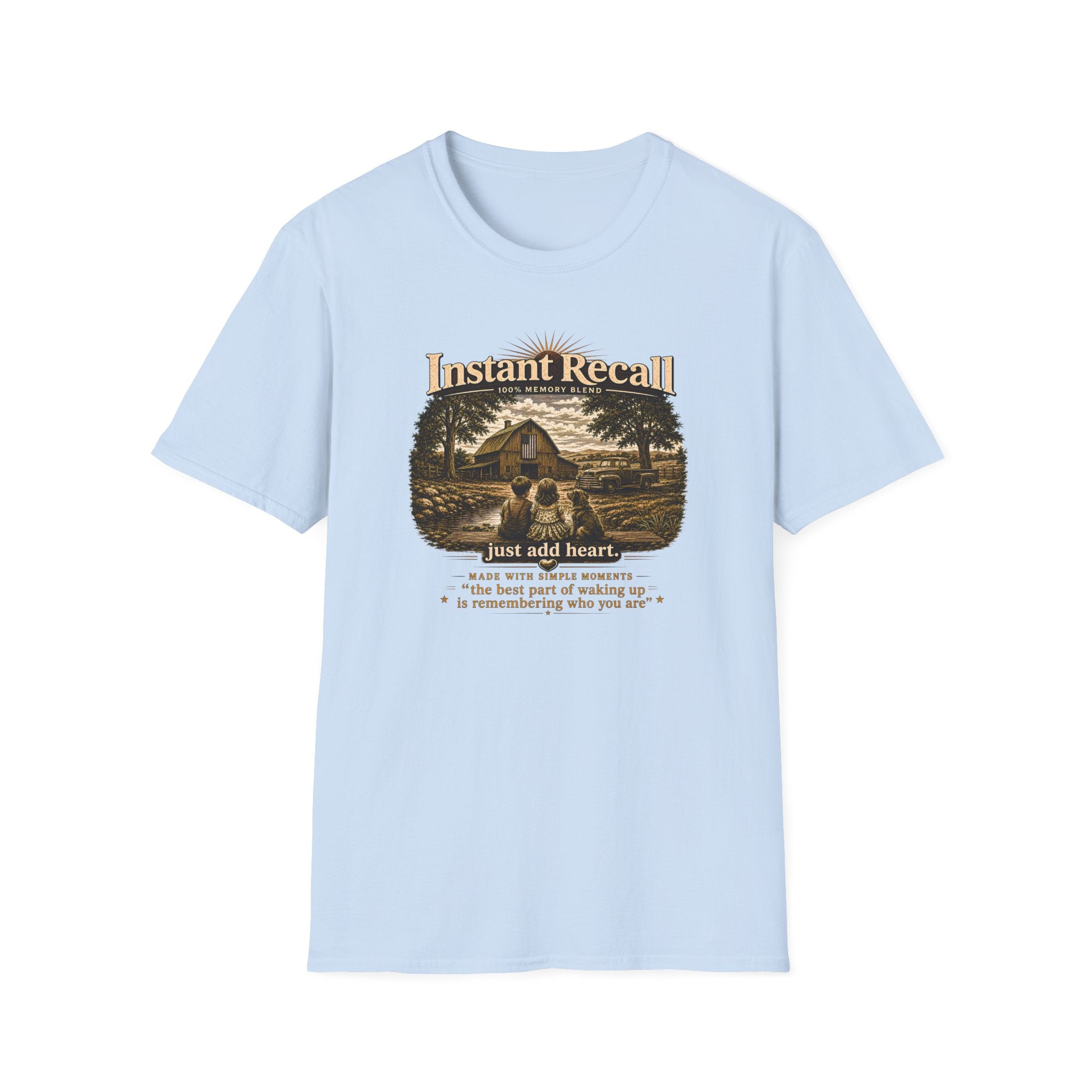 Instant Recall Vintage Barn T-Shirt — 'Just Add Heart' Nostalgic Farm Tee