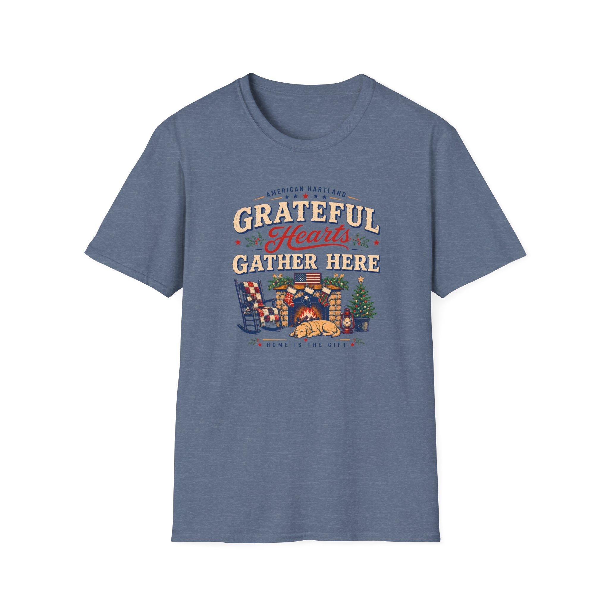 Grateful Hearts Gather Here T-Shirt — Cozy Americana Tee
