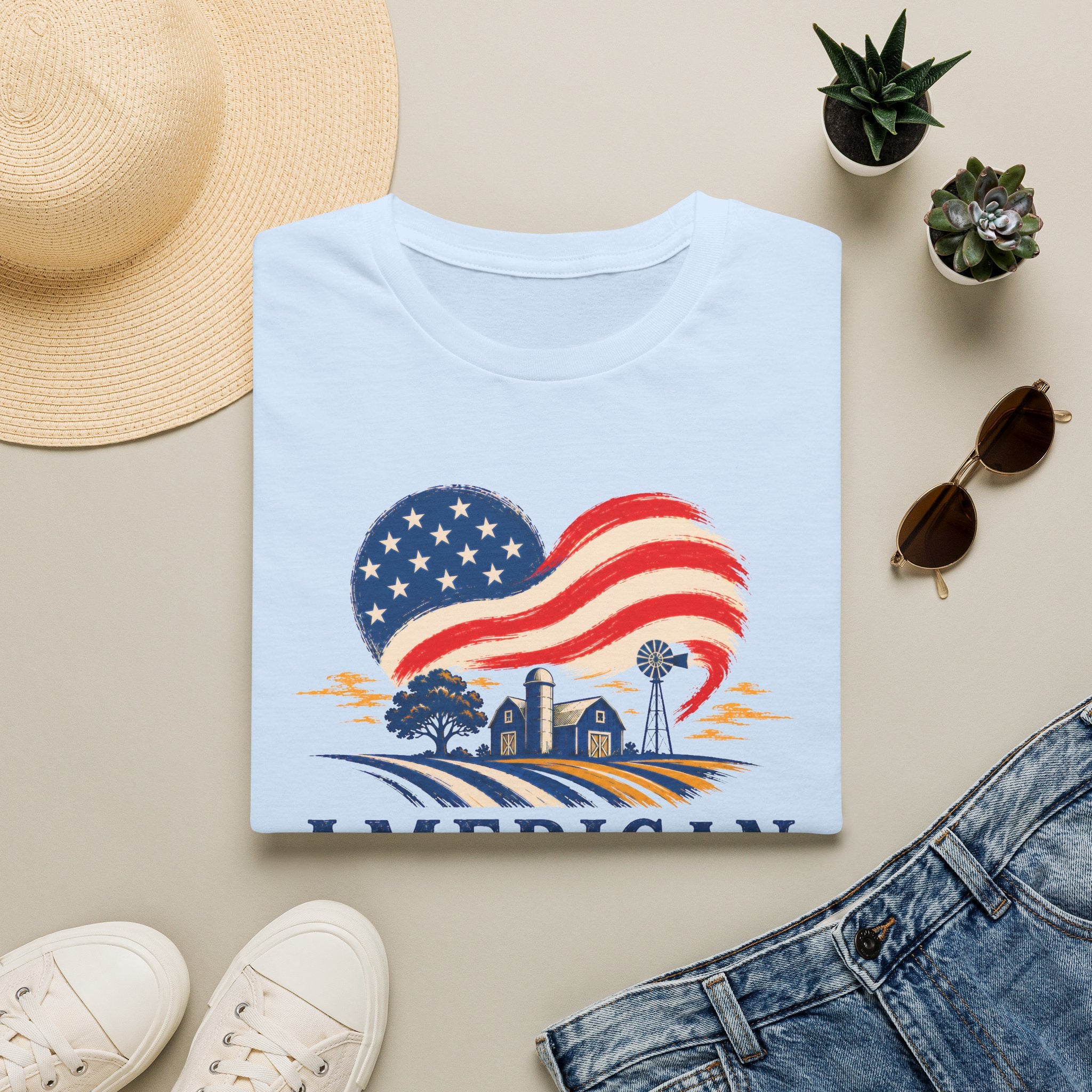 American Heartland T-Shirt — Patriotic Farm USA Flag Design