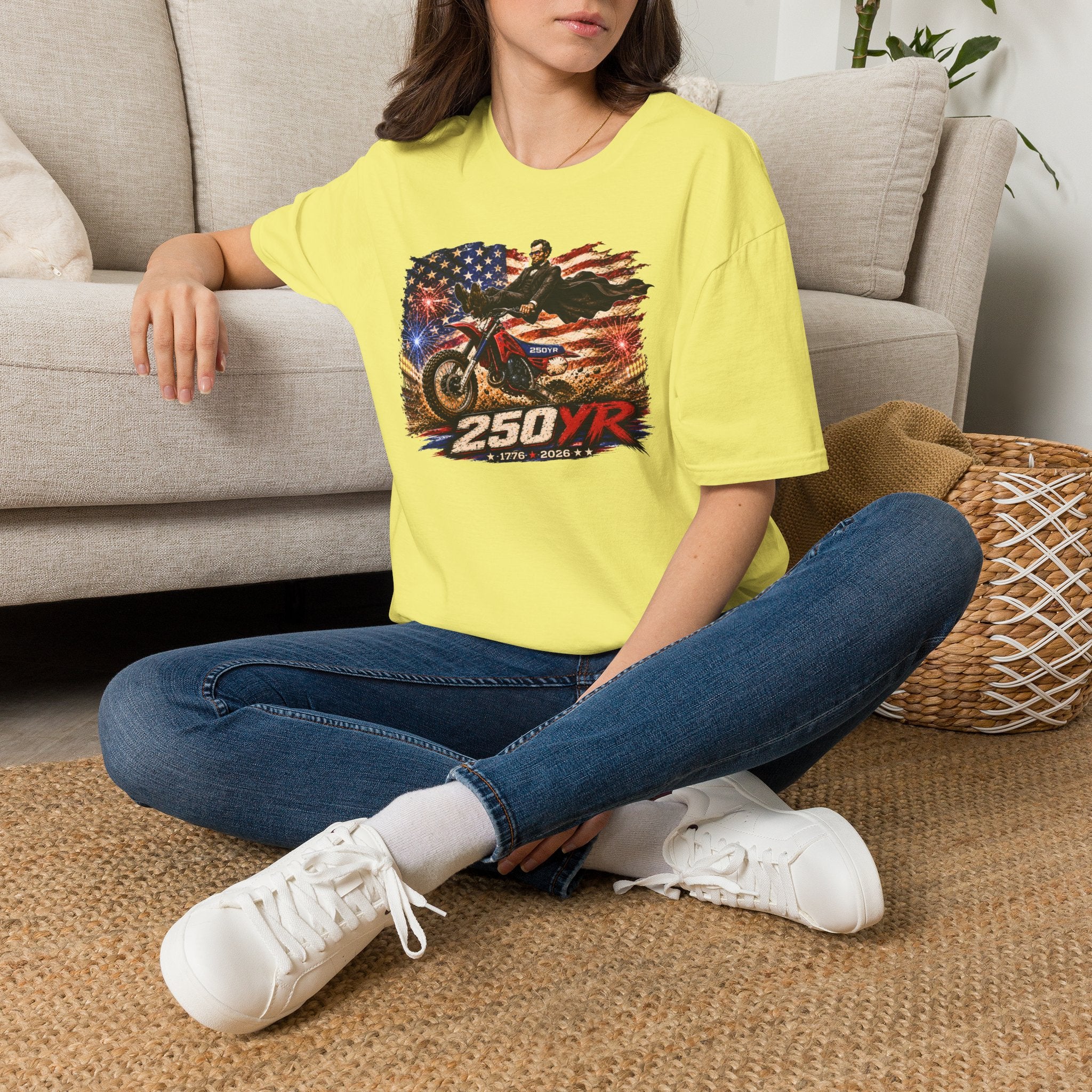 250YR Dirt Bike T‑Shirt — American Flag Motocross Racer Tee