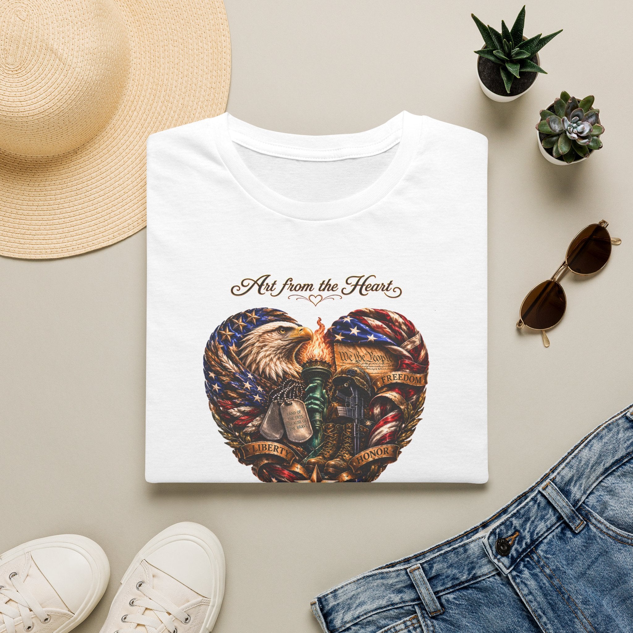 T-Shirt — "Art From the Heart" American Veterans Patriotic Eagle Heart Design