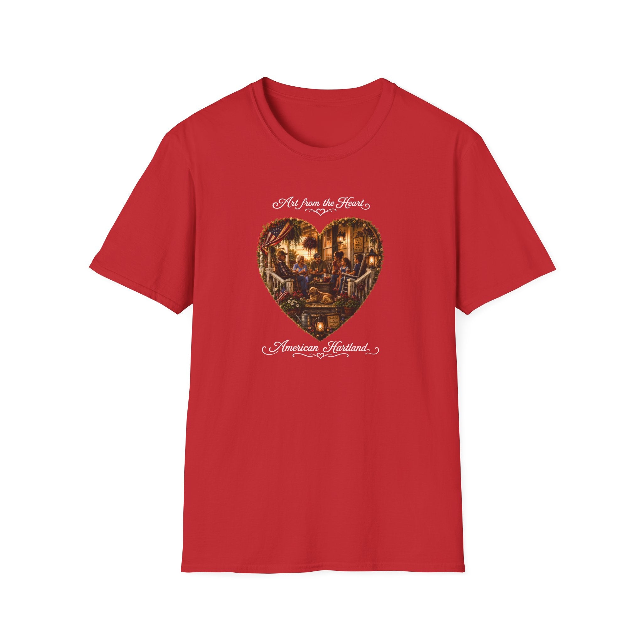 Art from the Heart Heart-Shaped Vintage Family Scene T-Shirt