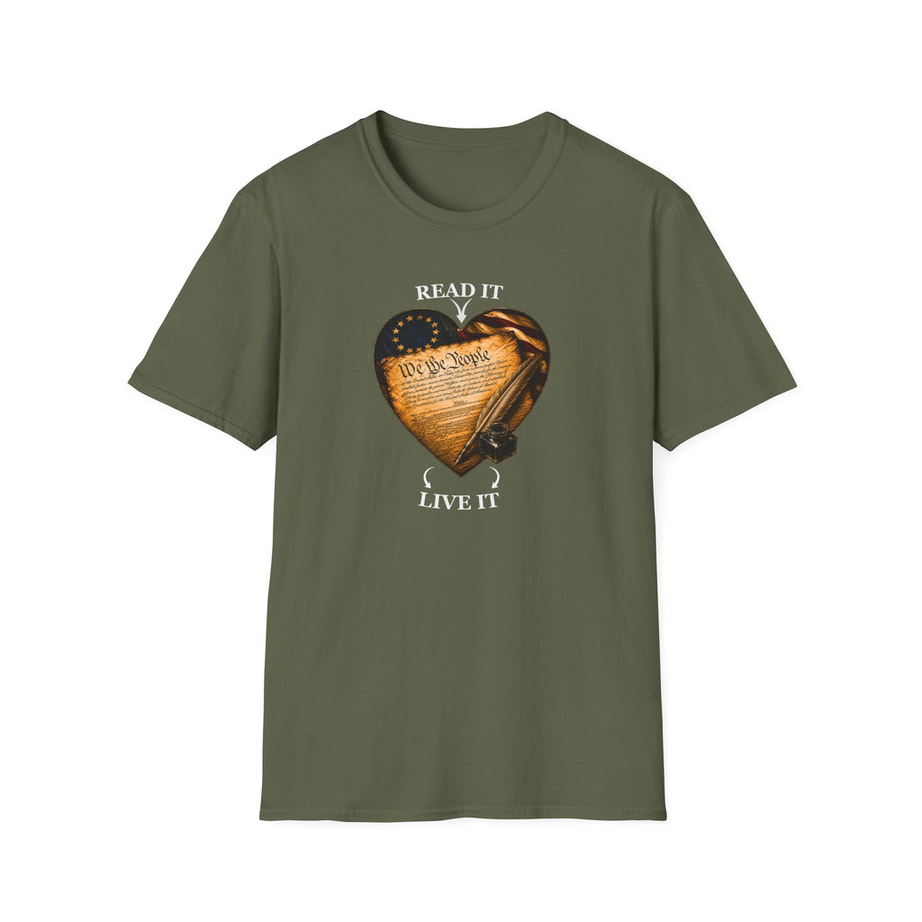 T-Shirt — "Read It, Live It" Constitution Heart Tee