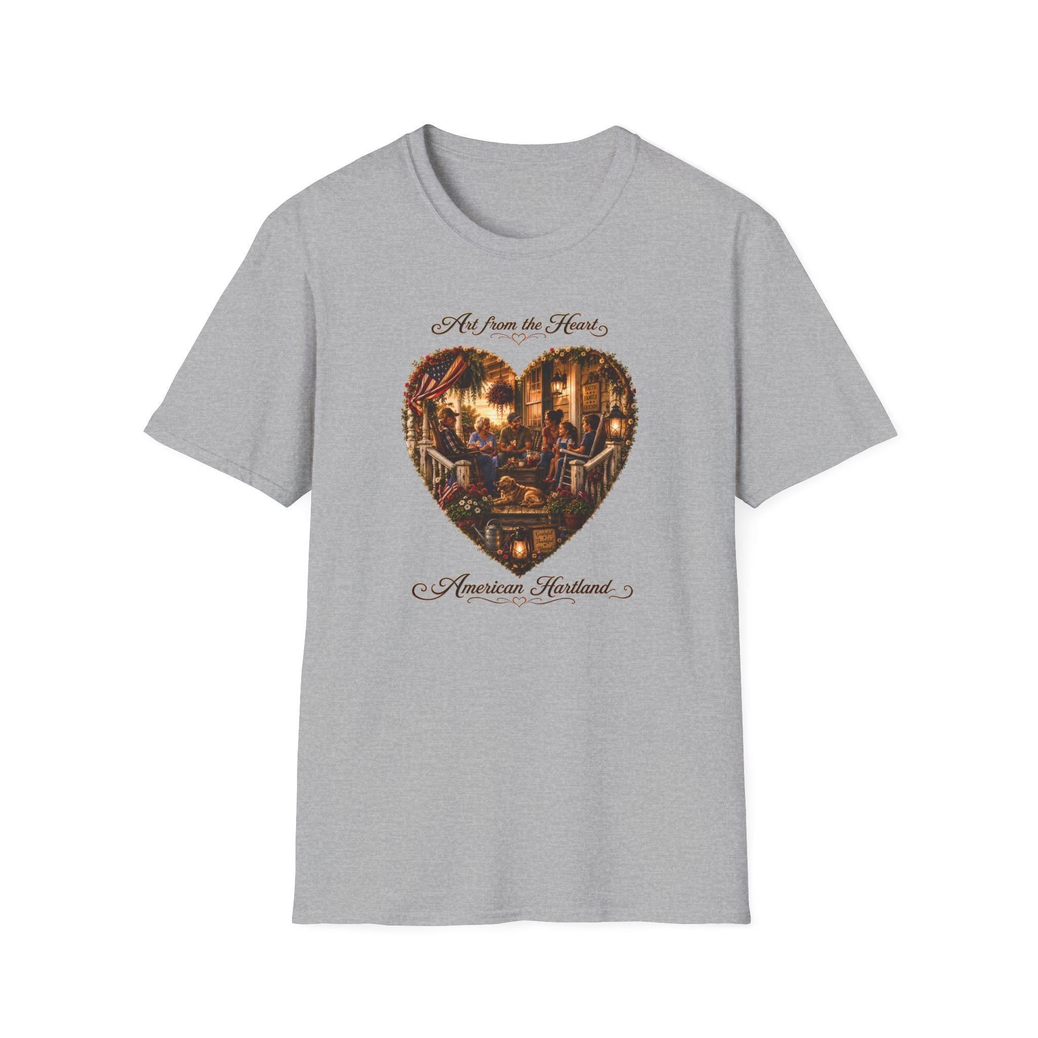Art from the Heart Heart-Shaped Vintage Family Scene T-Shirt