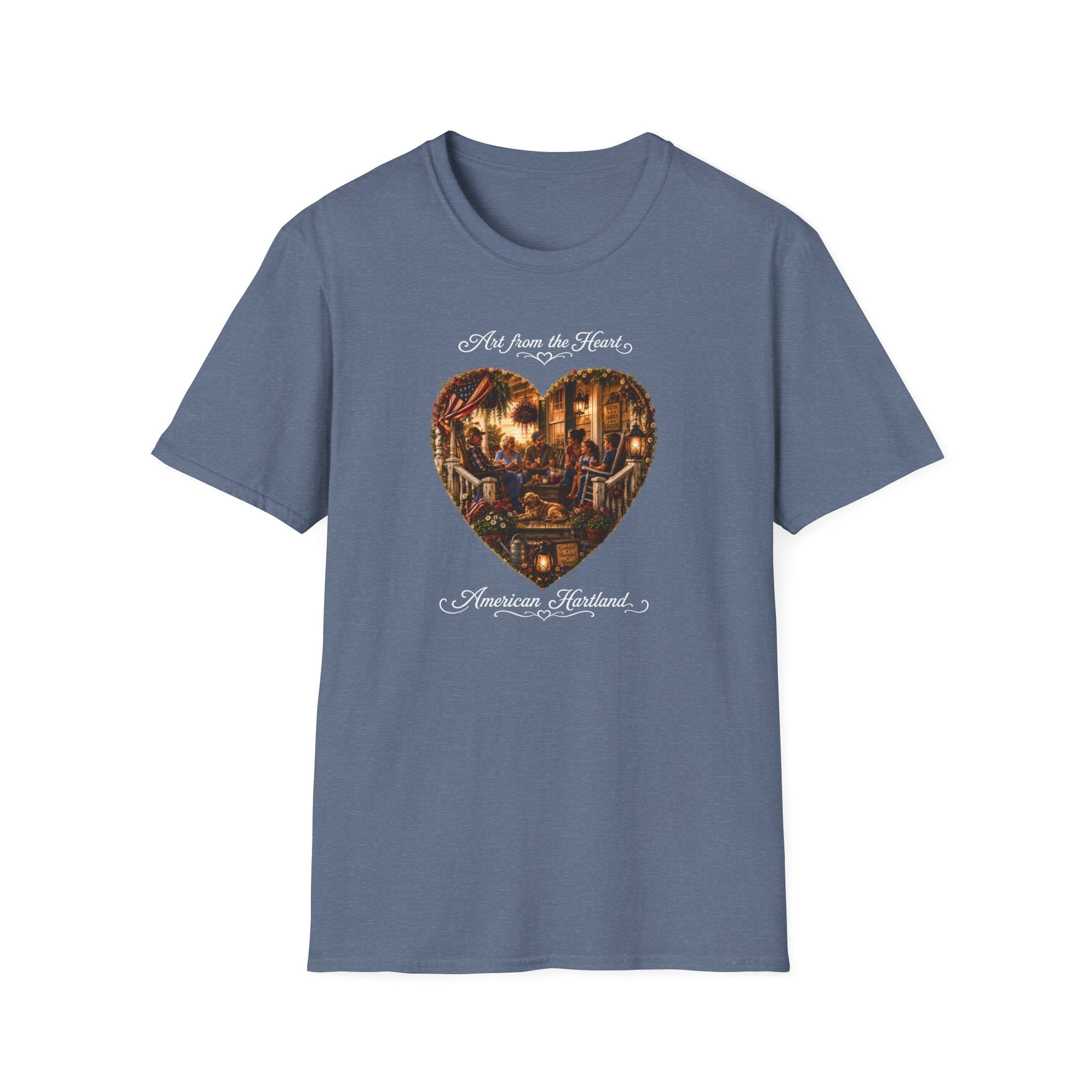 Art from the Heart Heart-Shaped Vintage Family Scene T-Shirt