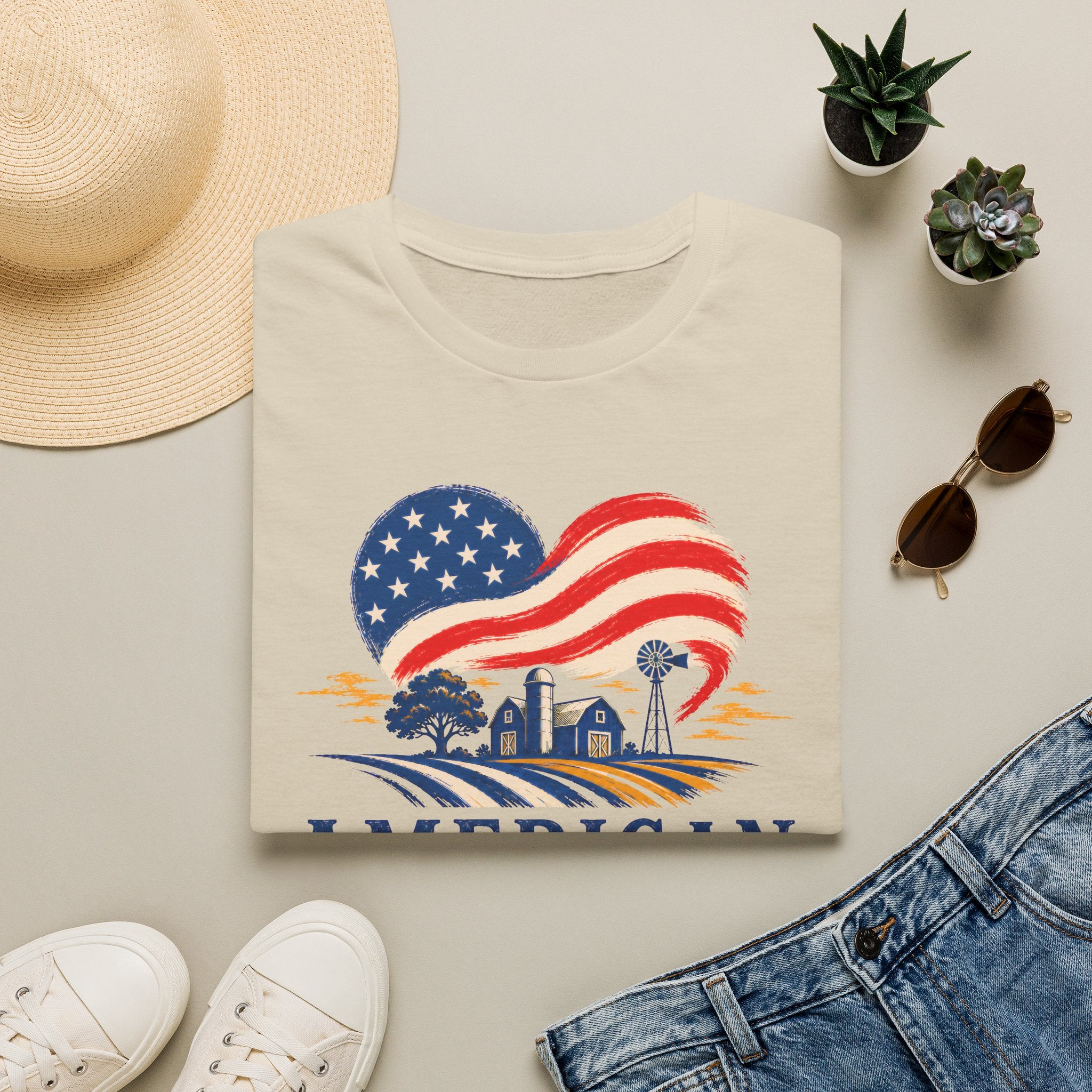 American Heartland T-Shirt — Patriotic Farm USA Flag Design