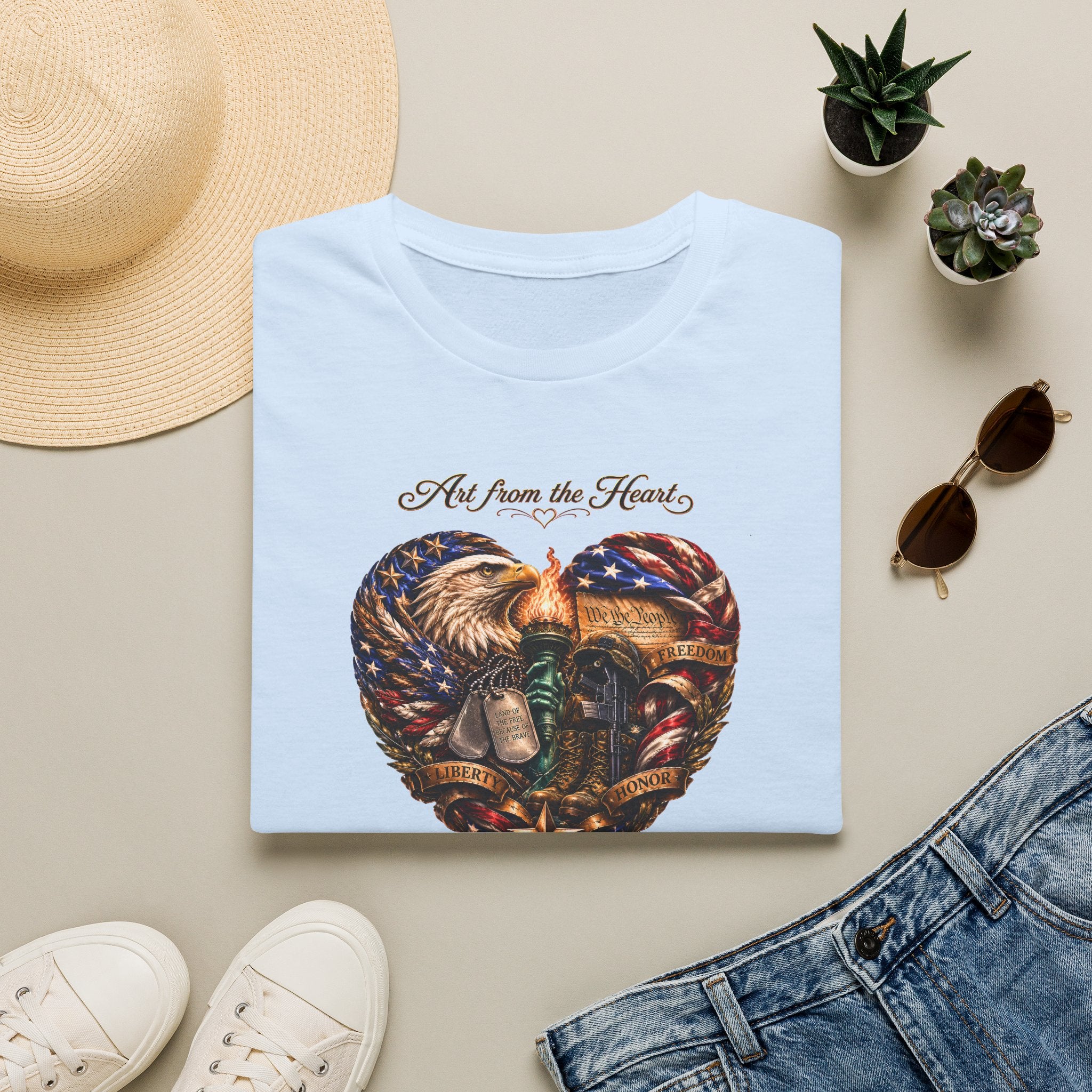 T-Shirt — "Art From the Heart" American Veterans Patriotic Eagle Heart Design