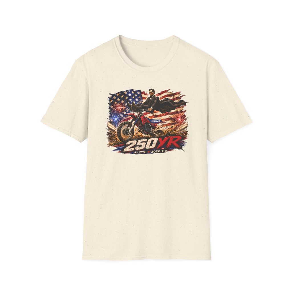 250YR Dirt Bike T‑Shirt — American Flag Motocross Racer Tee