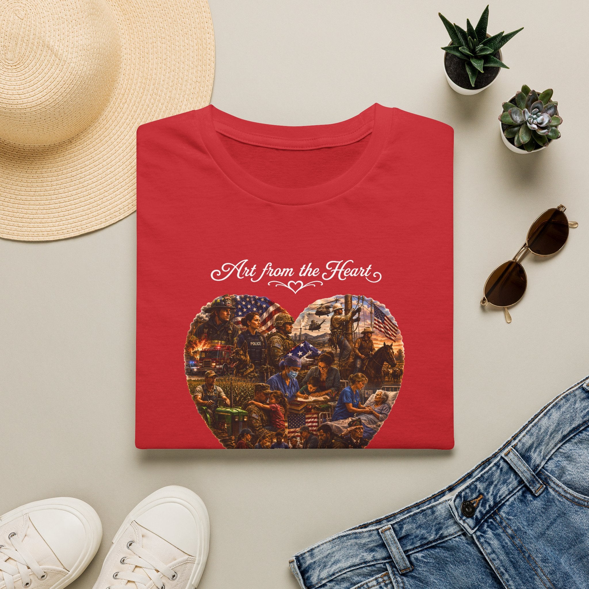 Heart-Shaped Americana Art T-Shirt — "Art from the Heart" Graphic Tee