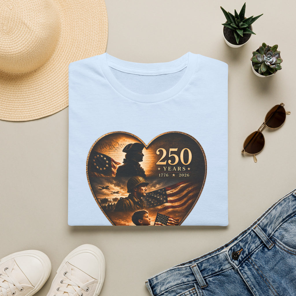 250 Years Heart American Flag T-Shirt — Patriotic 1776–2026 Commemorative Tee