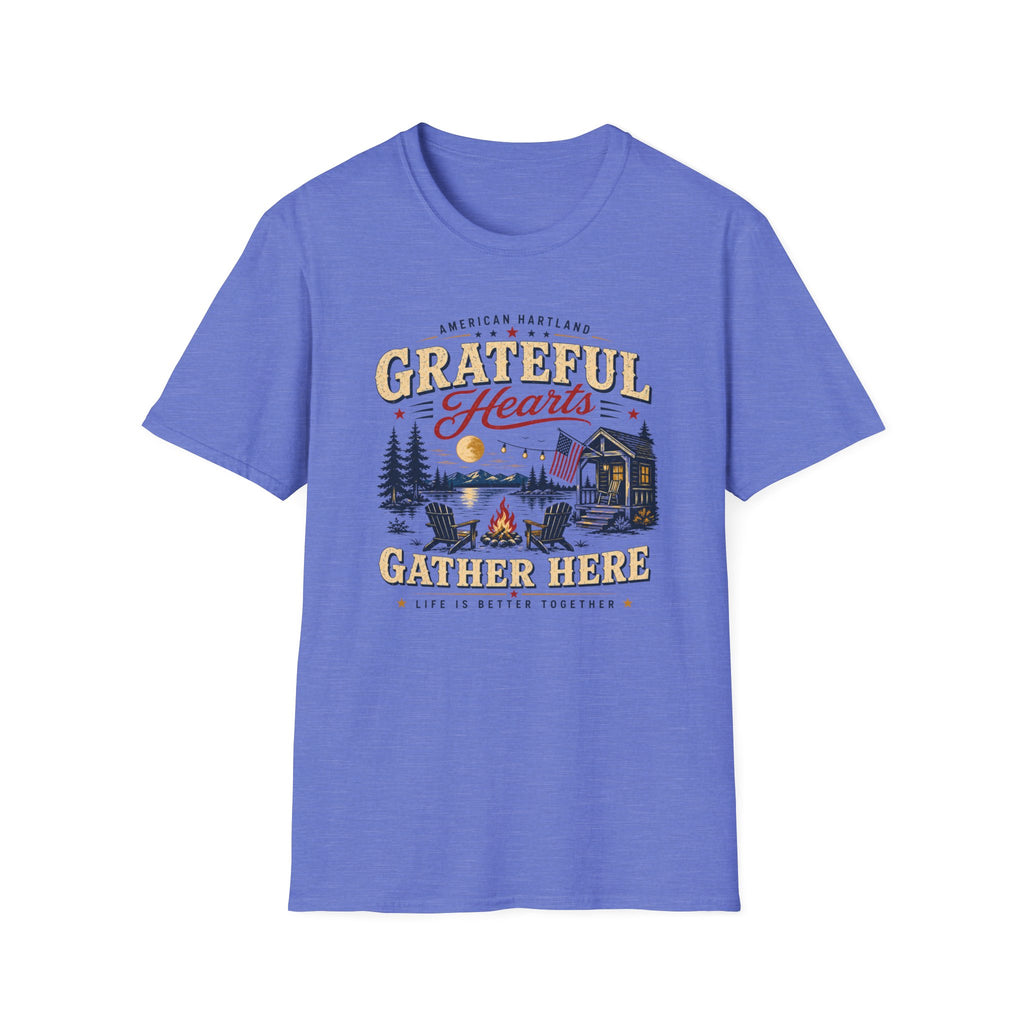 Grateful Hearts T-Shirt — American Heartland Cabin & Campfire Graphic