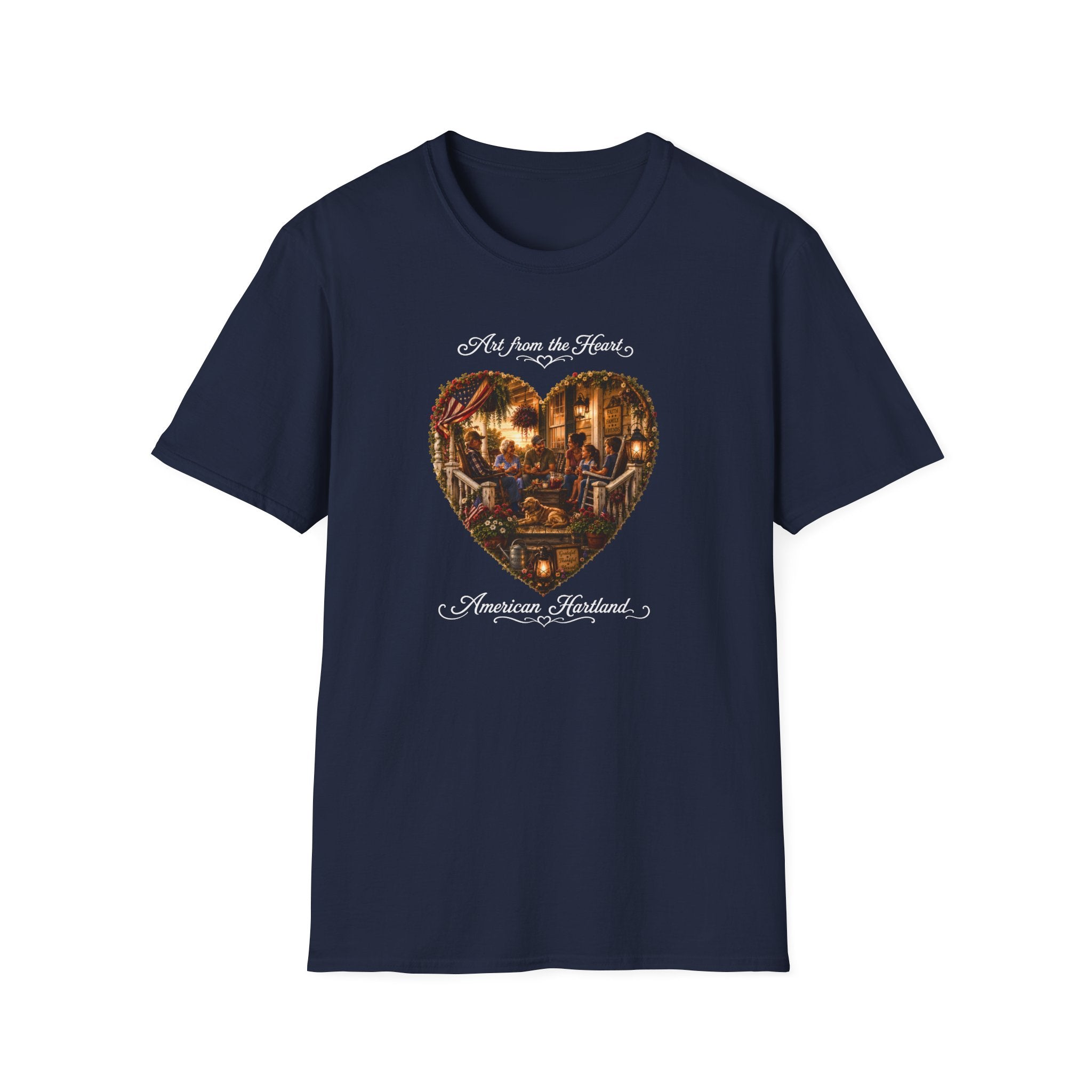 Art from the Heart Heart-Shaped Vintage Family Scene T-Shirt