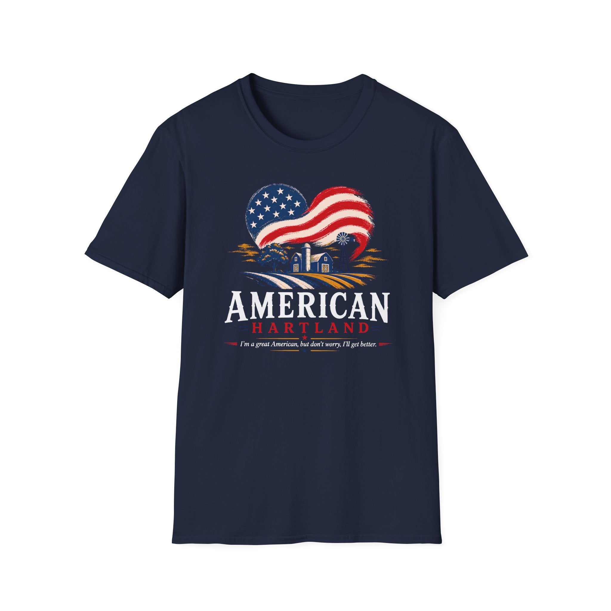 American Heartland T-Shirt — Patriotic Farm USA Flag Design