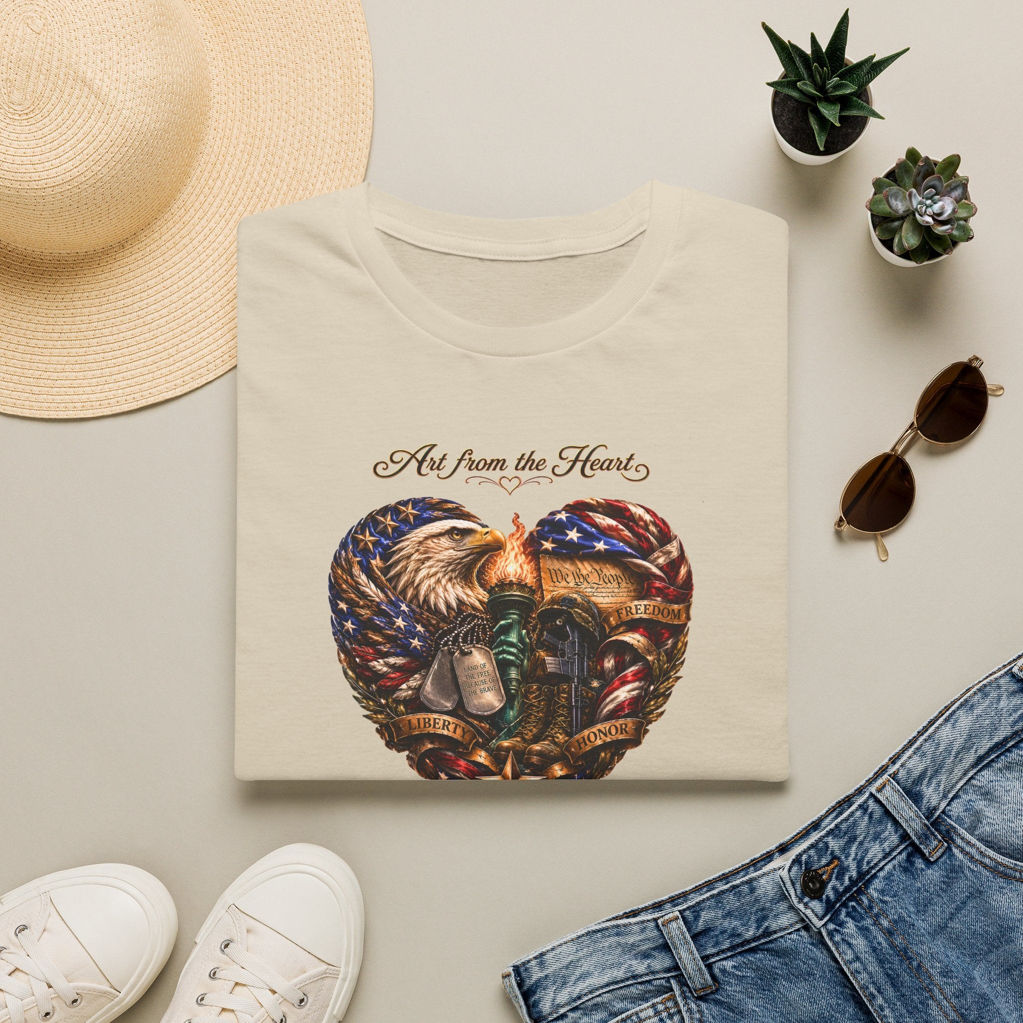 T-Shirt — "Art From the Heart" American Veterans Patriotic Eagle Heart Design