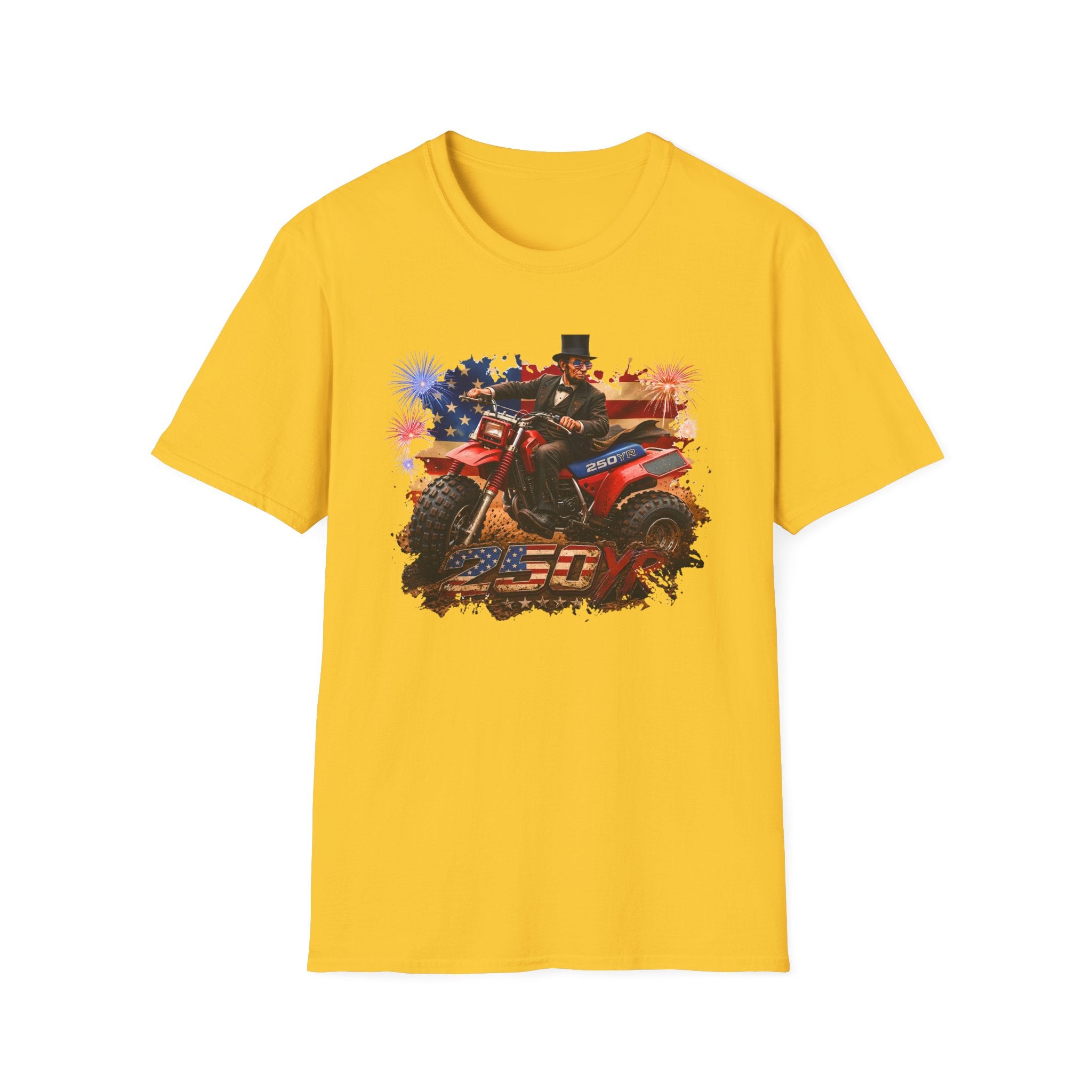 Patriotic Lincoln Riding ATV T-Shirt — 4th of July Veteran Americana Tee