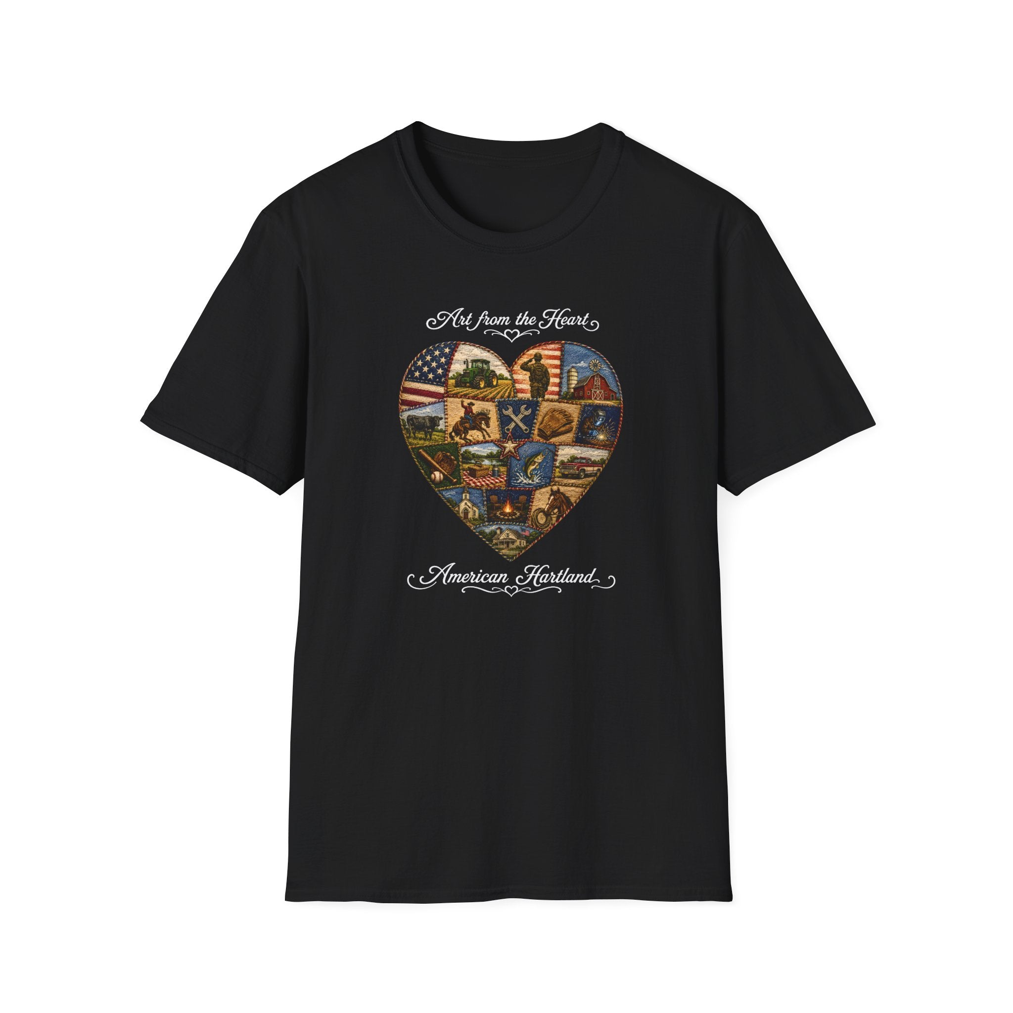 T-Shirt — "Art from the Heart, An American Heartland" Heart Collage Patriotic Tee