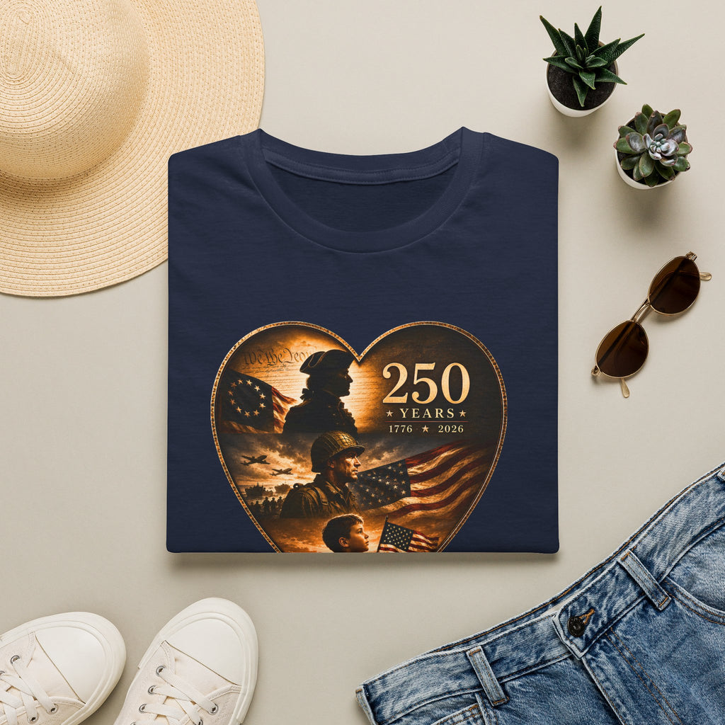 250 Years Heart American Flag T-Shirt — Patriotic 1776–2026 Commemorative Tee