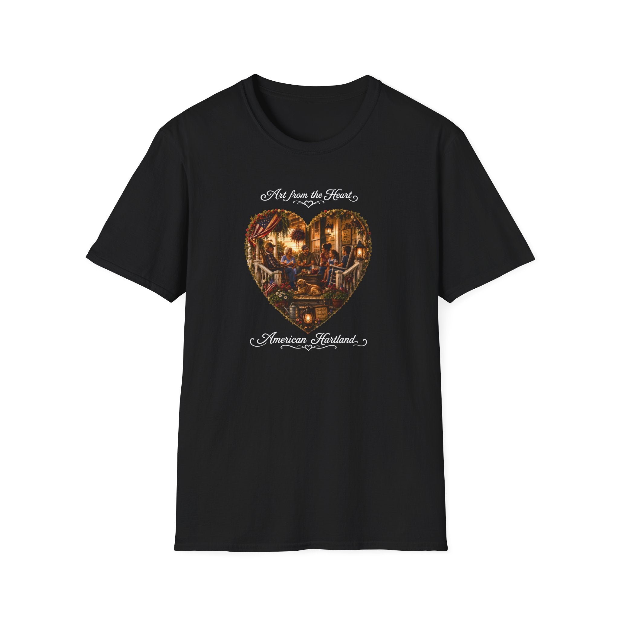 Art from the Heart Heart-Shaped Vintage Family Scene T-Shirt