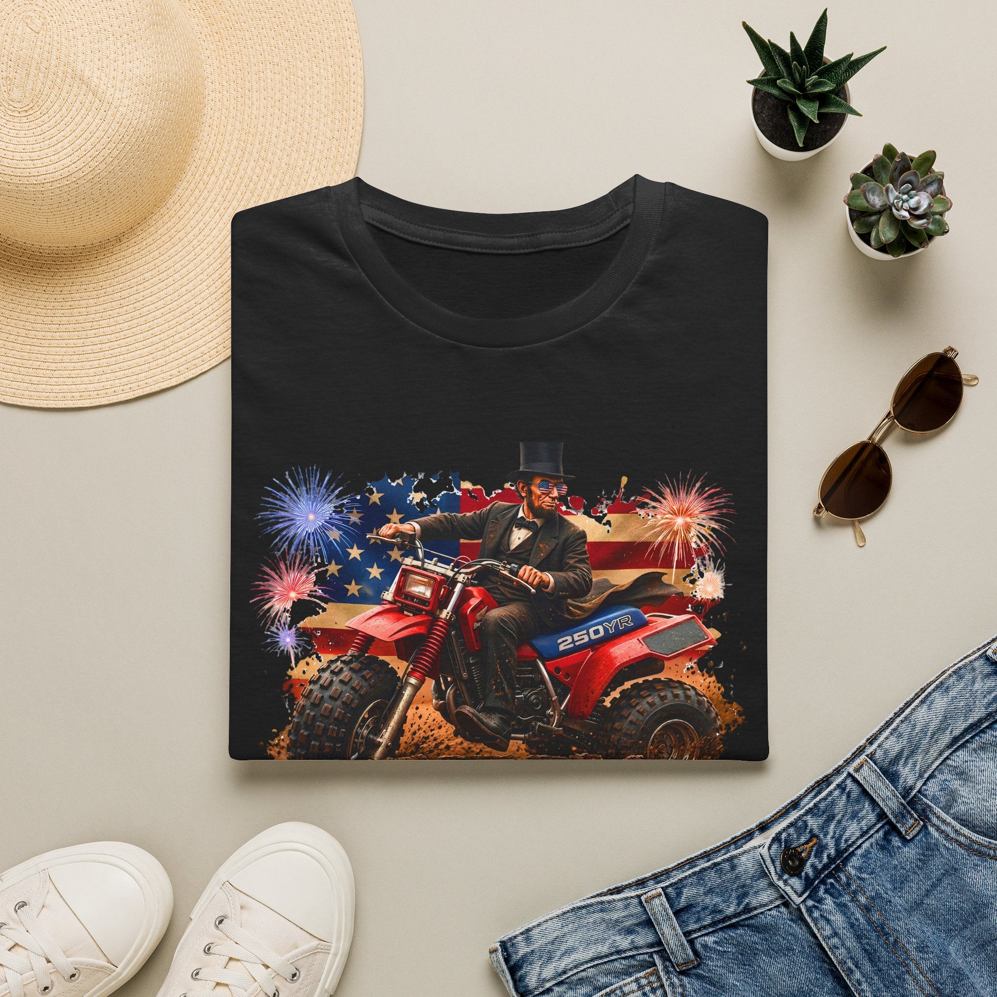 Patriotic Lincoln Riding ATV T-Shirt — 4th of July Veteran Americana Tee