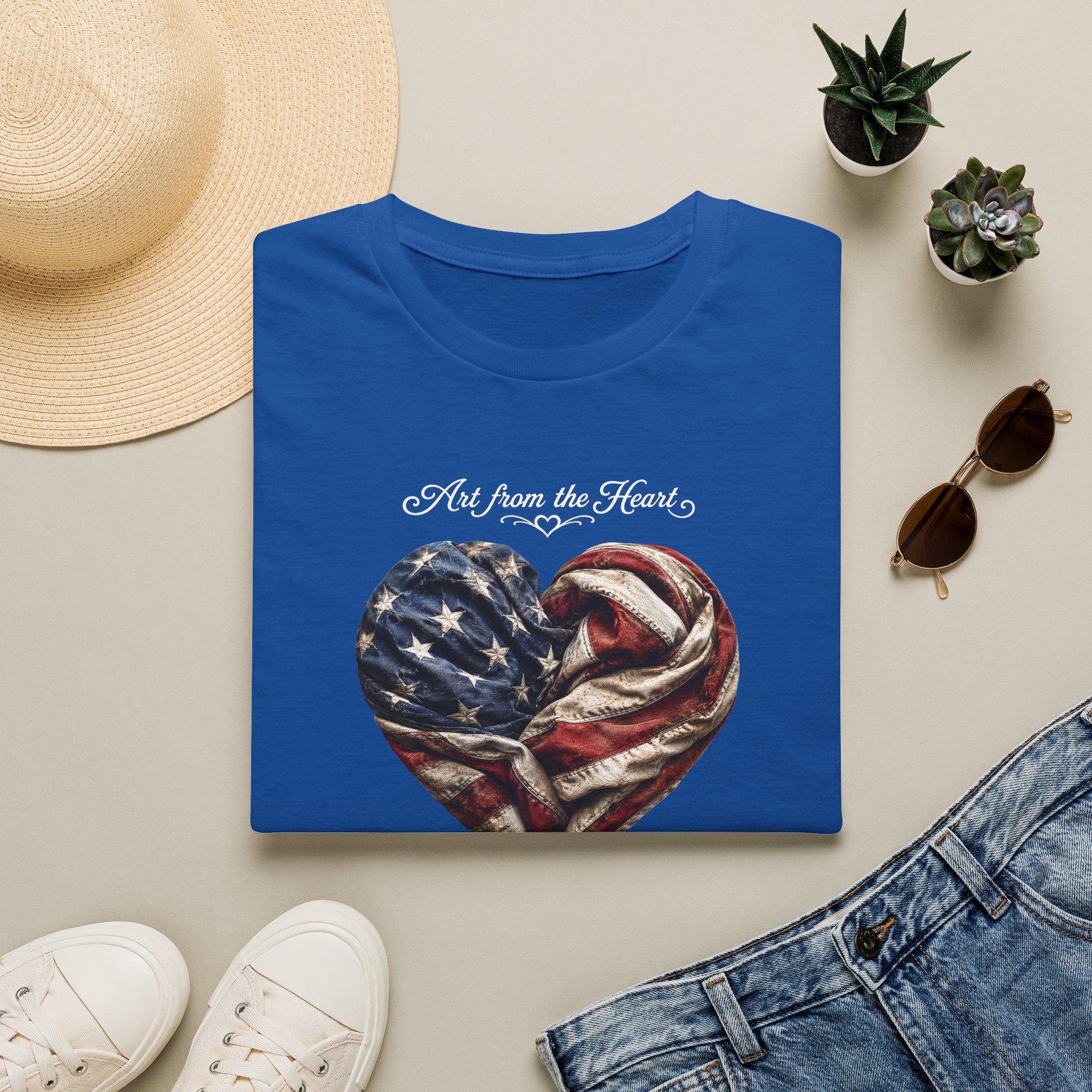 Patriotic Heart T-Shirt — “Art From the Heart” American Flag Tee