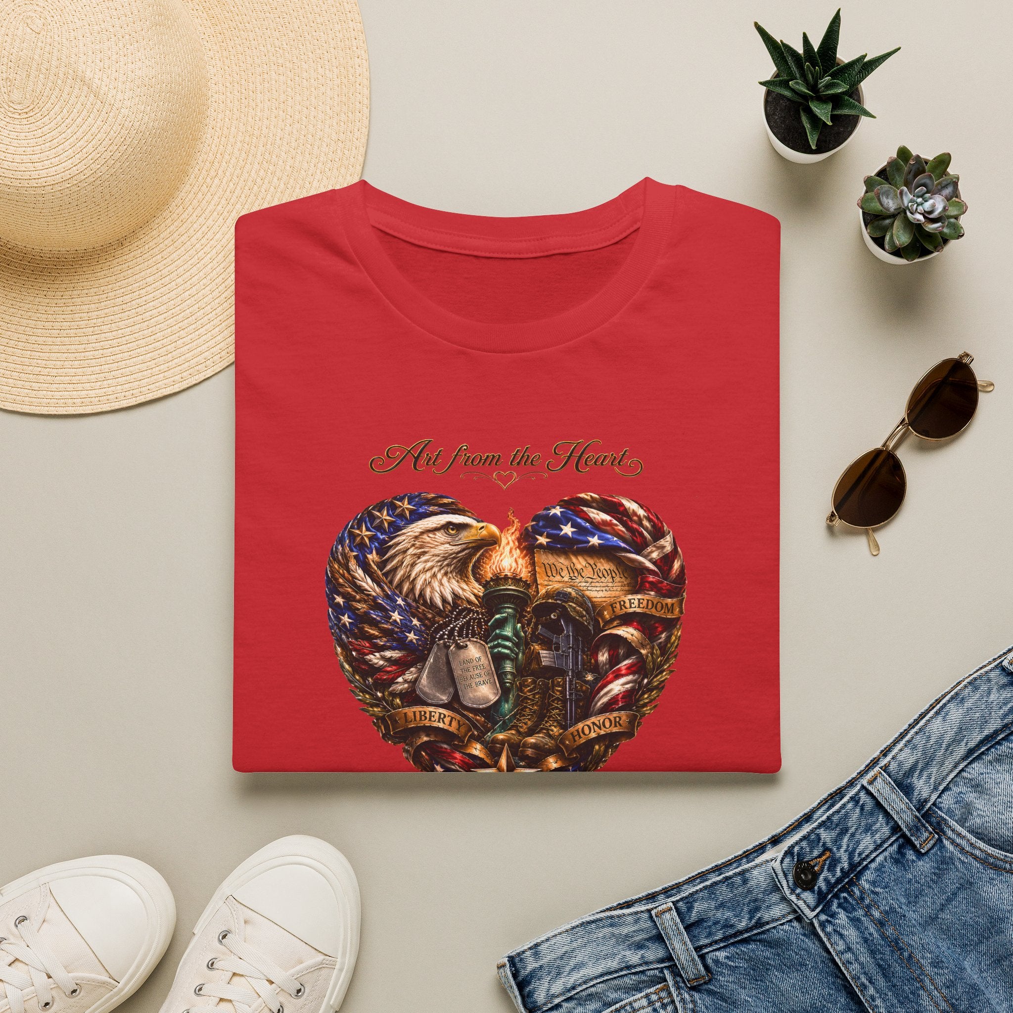 T-Shirt — "Art From the Heart" American Veterans Patriotic Eagle Heart Design